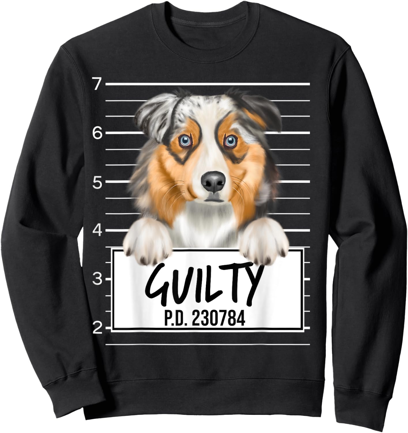 Funny Australian Shepherd Mugshot Guilty Dog Men Women Kids Sweatshirt - Sweatshirt | Black