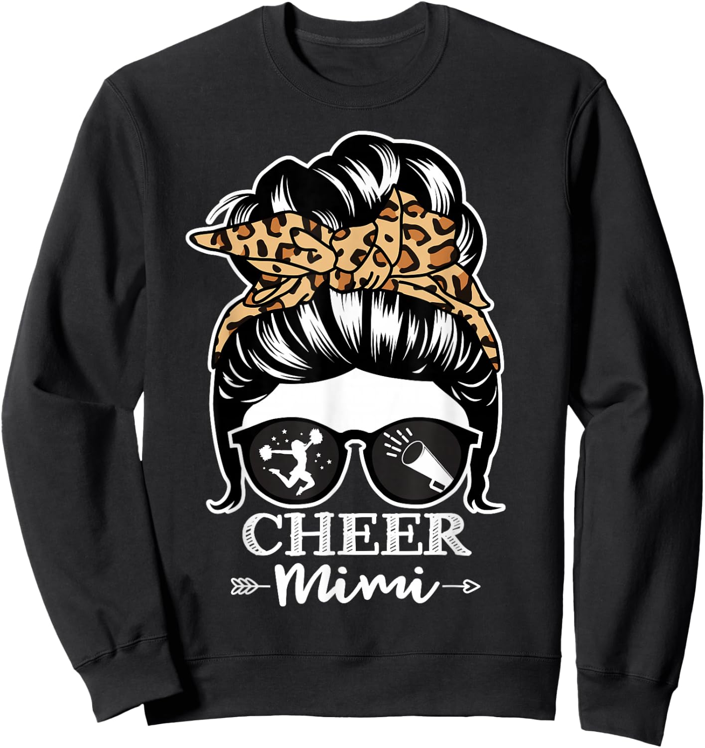Cheer Mimi Messy Bun Hair Funny Cheerleader Mimi Leopard Sweatshirt - Sweatshirt | Black