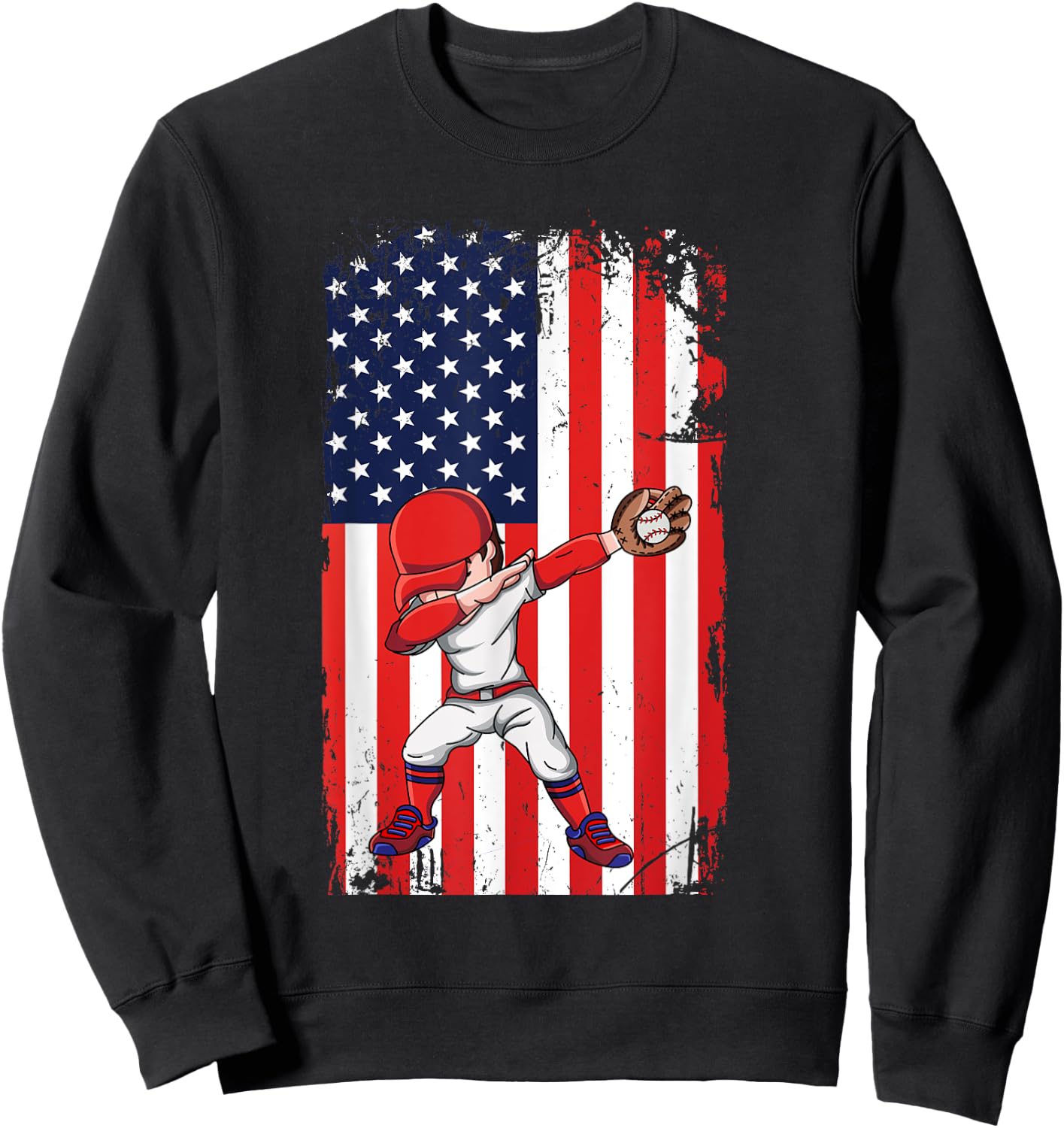 Baseballer Sports Athlete US Flag Dabbing Baseball Player Sweatshirt - Sweatshirt | Black