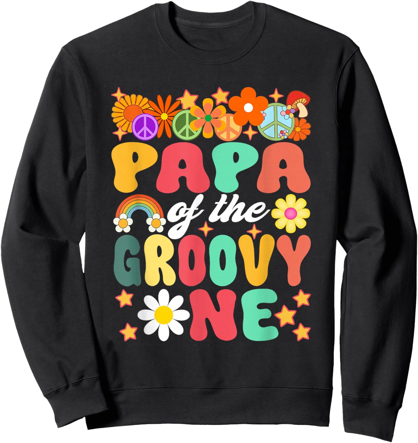 Retro Papa of Groovy One Matching Family 1st Birthday Sweatshirt - Sweatshirt | Black