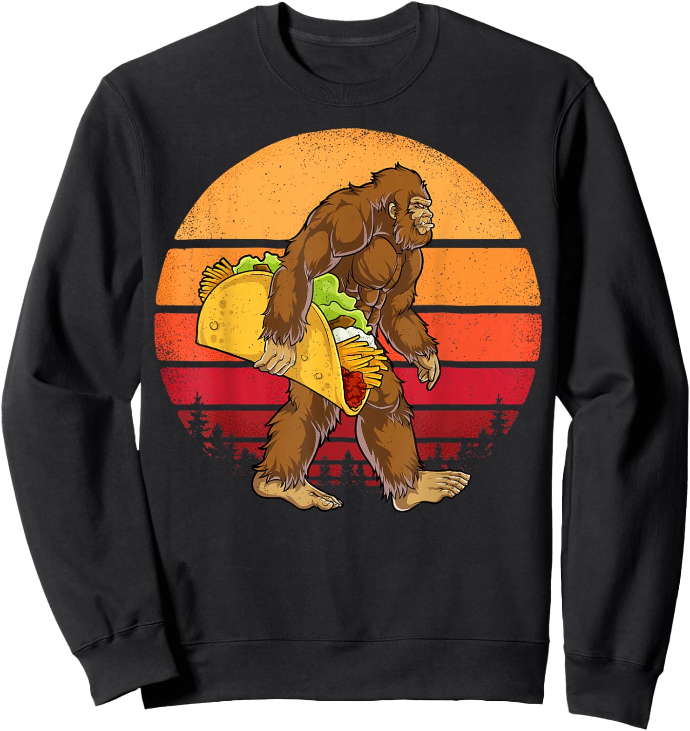 Bigfoot Carrying Taco Funny Cinco de Mayo Boys Men Sasquatch Sweatshirt - Sweatshirt | Black