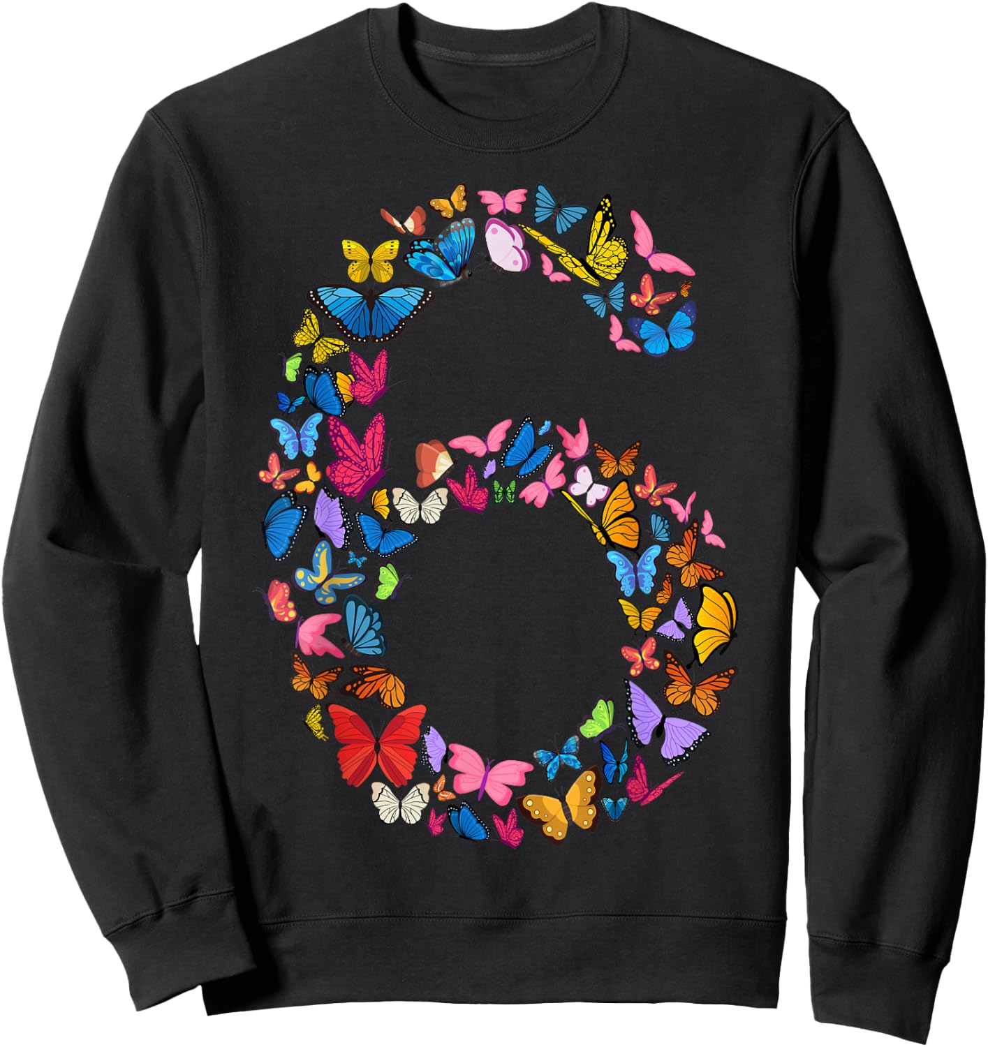6th Birthday Butterflies 6 Years Old Girls Butterfly lover Sweatshirt - Sweatshirt | Black