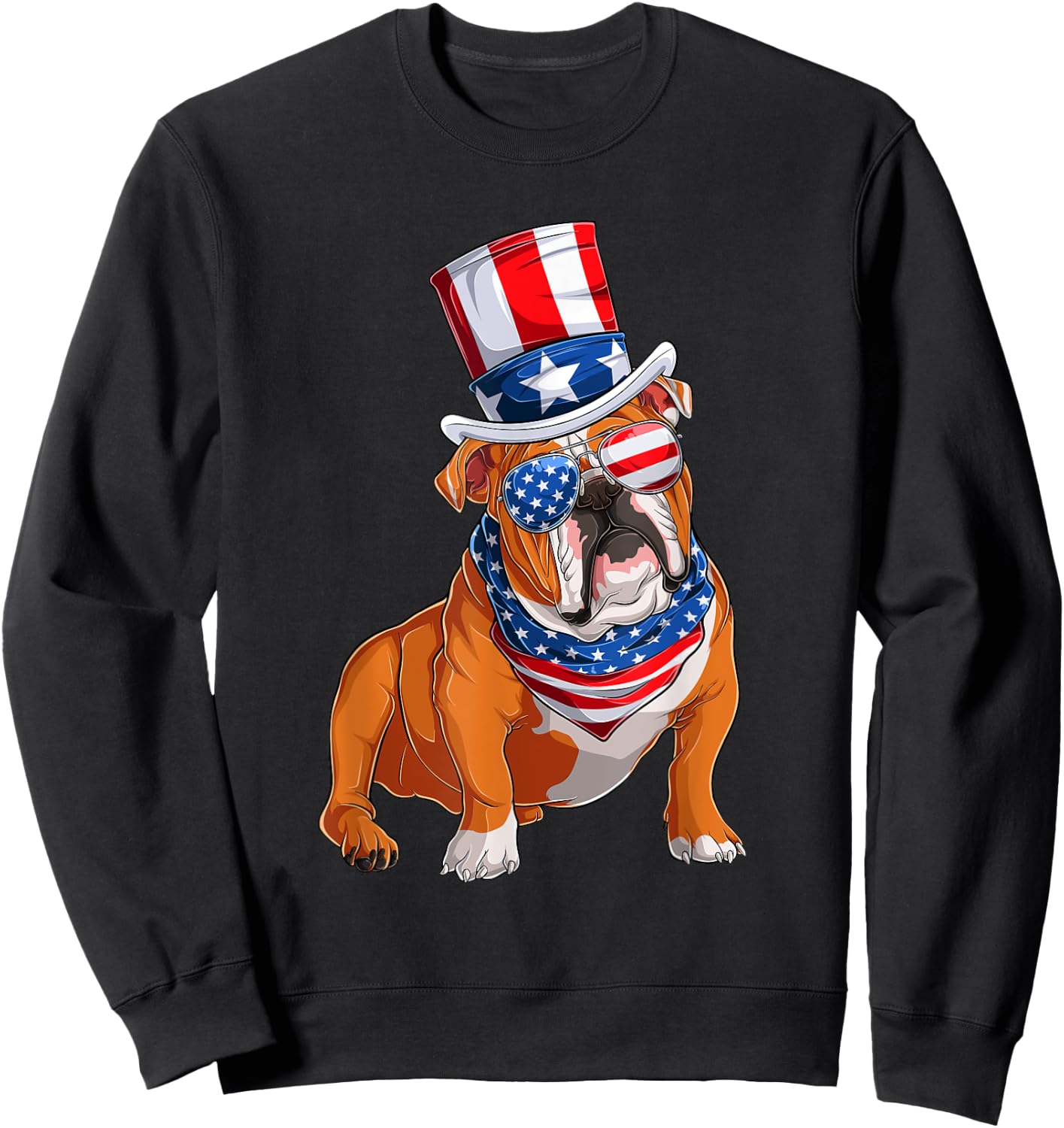 Merica Bulldog Dog 4th of July American Flag Sweatshirt - Sweatshirt | Black