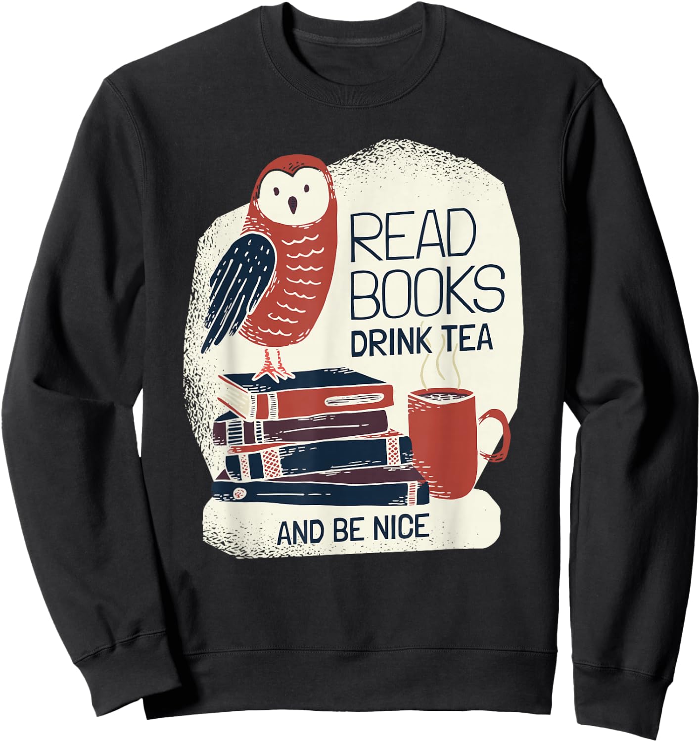 Book-Lover - Tea Books Owl - Bookworm Sweatshirt - Sweatshirt | Black