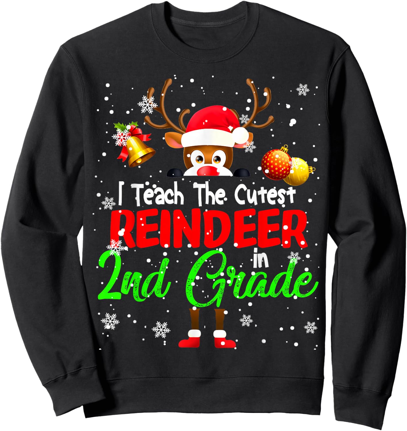 I Teach The Cutest Reindeer In 2nd Grade Christmas Teacher Sweatshirt - Sweatshirt | Black