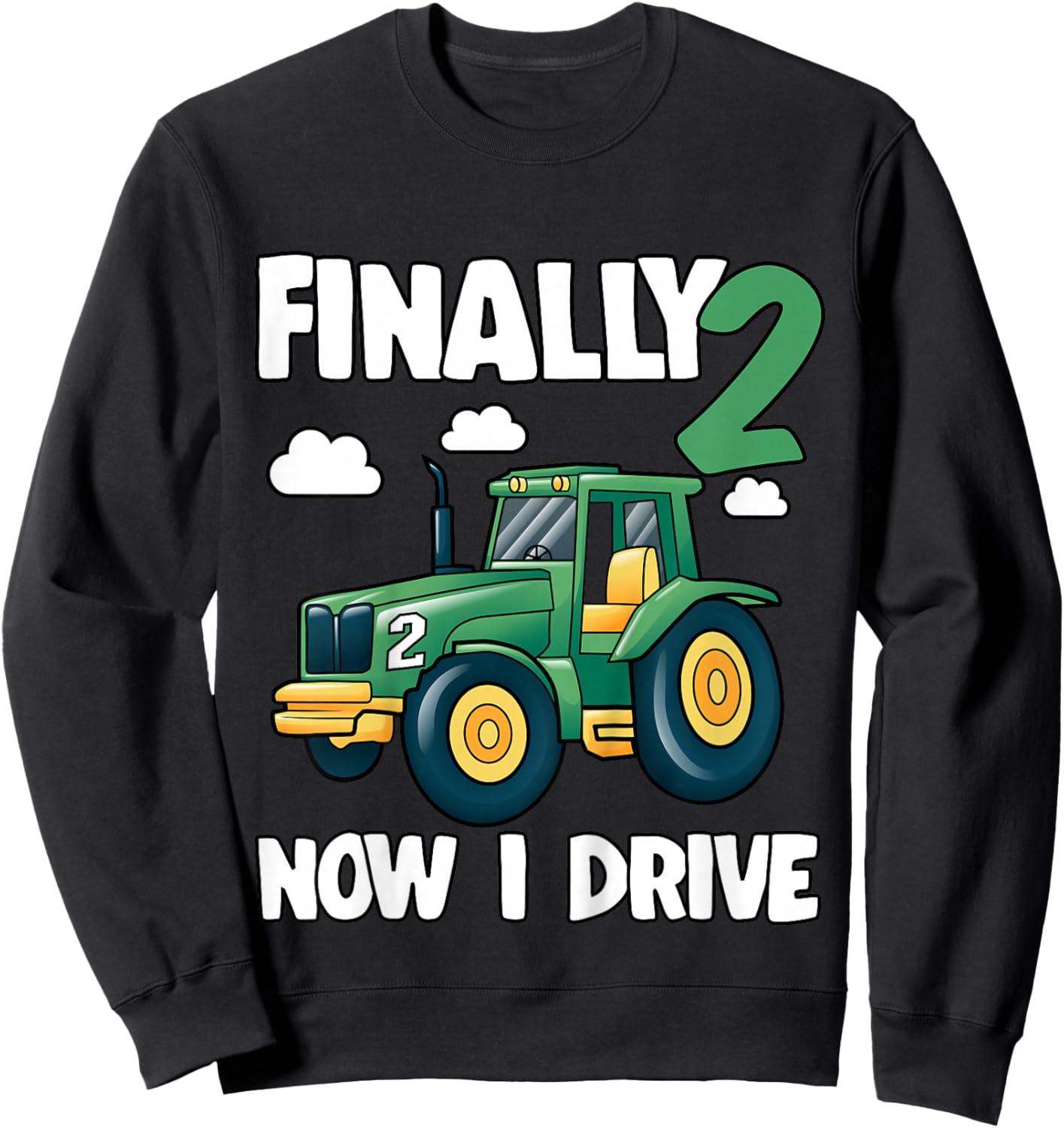 Kids Finally 2 Now I Drive 2nd Birthday Party Boy Tractor Kids Sweatshirt - Sweatshirt | Black