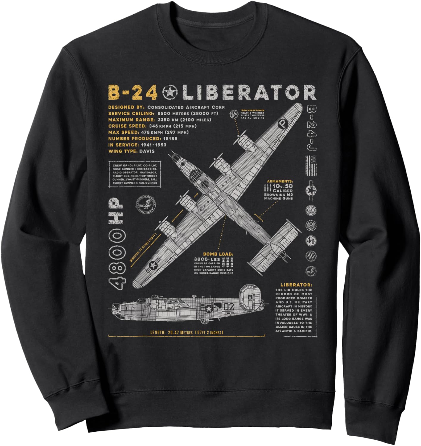B-24 Liberator | Consolidated Aircraft B24 Bomber Vintage Sweatshirt - Sweatshirt | Black