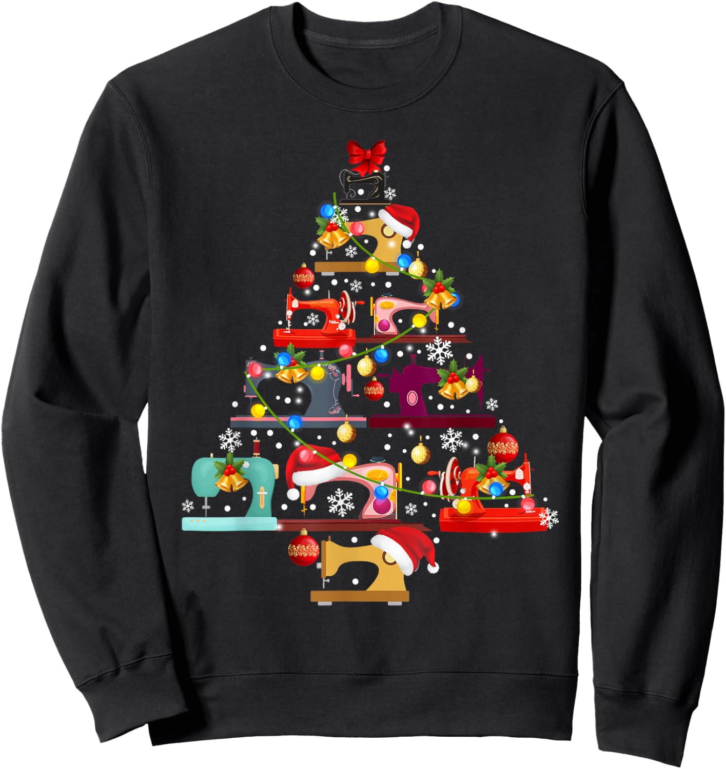 Sewing Machines Christmas Tree Quilt Sewing Lovers Xmas Gift Sweatshirt - Sweatshirt | Black