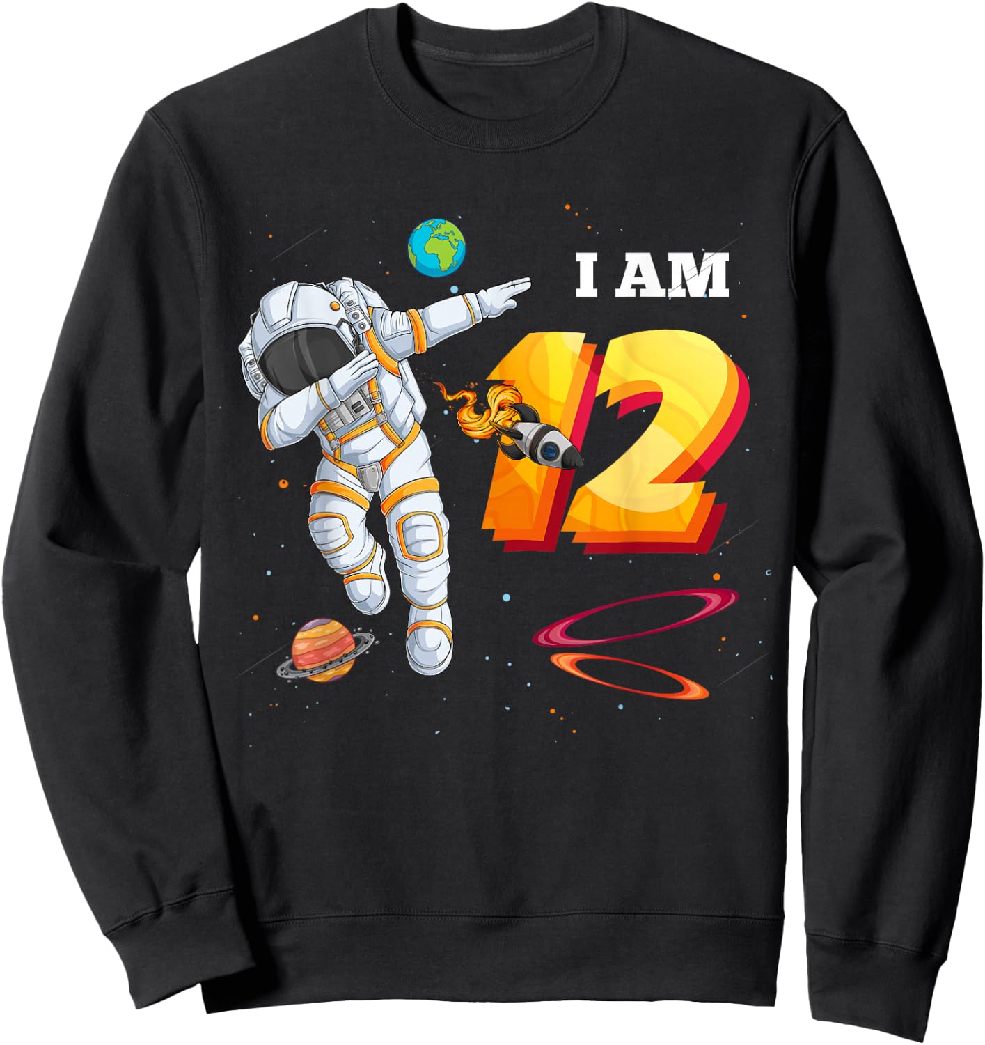 I Am 12th Birthday Cool Astronaut Space 12 Year Old Funny Sweatshirt - Sweatshirt | Black