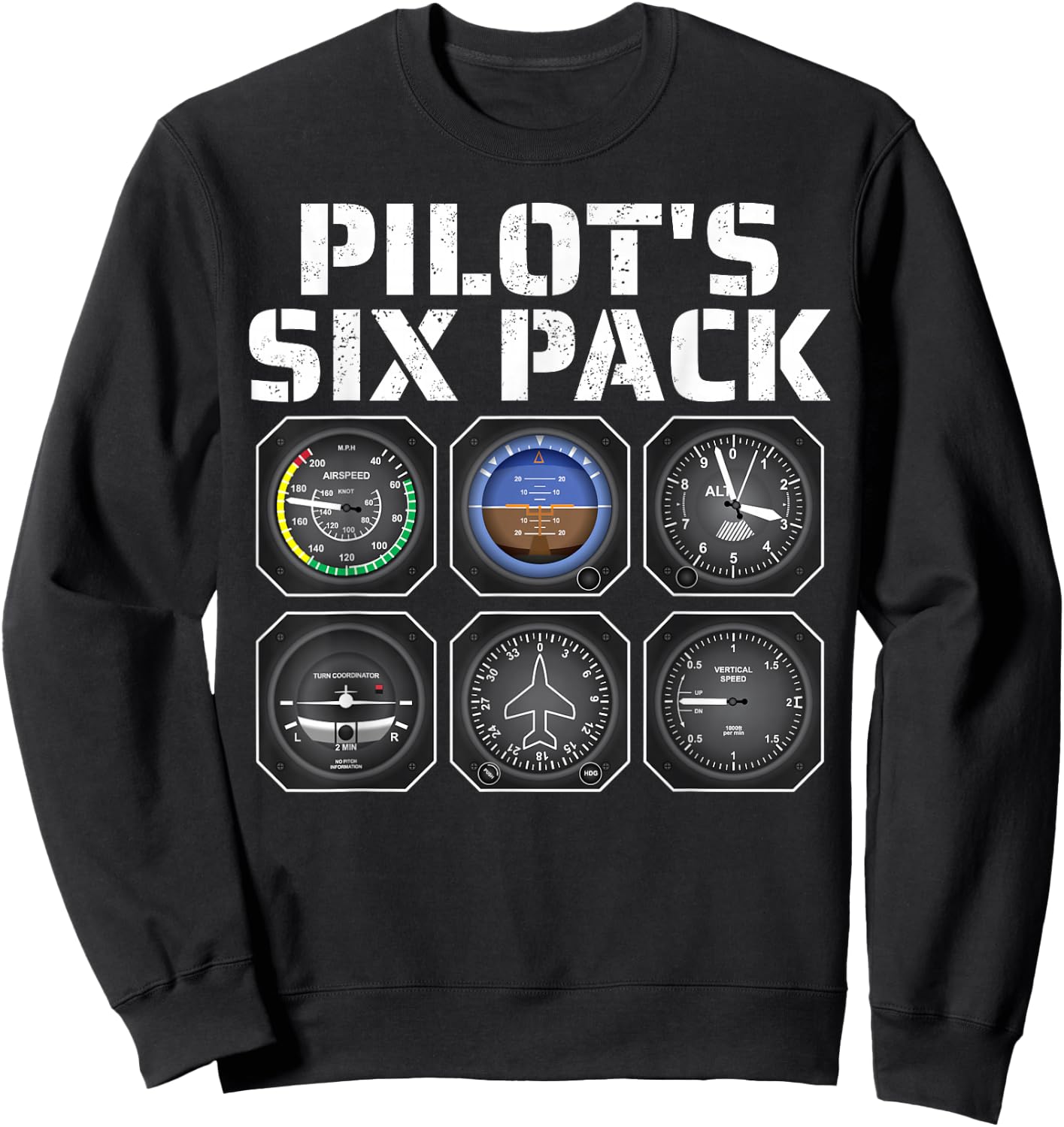 Pilot Aviation Pilot's Six Pack Pilot Airplane Sweatshirt - Sweatshirt | Black
