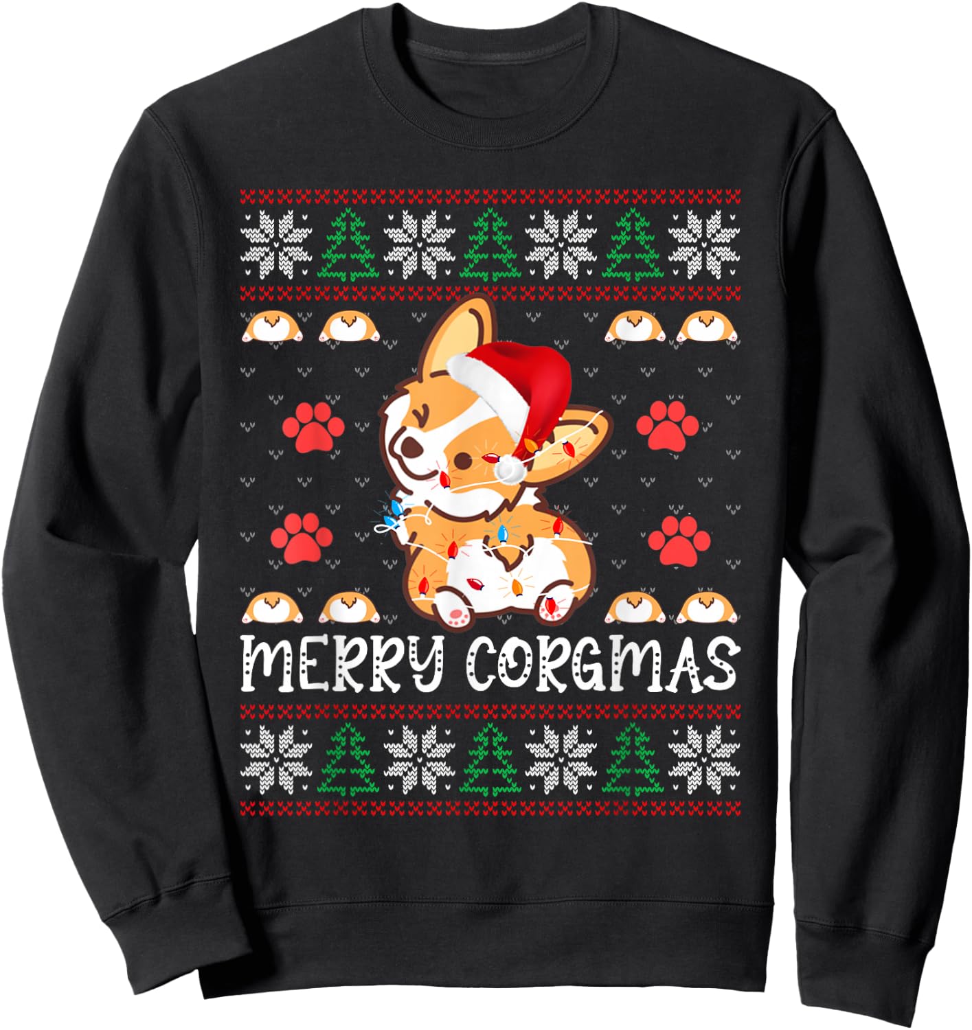 Merry Corgmas Santa Claus Corgi Dog Xmas Tree Ugly Christmas Sweatshirt - Sweatshirt | Black