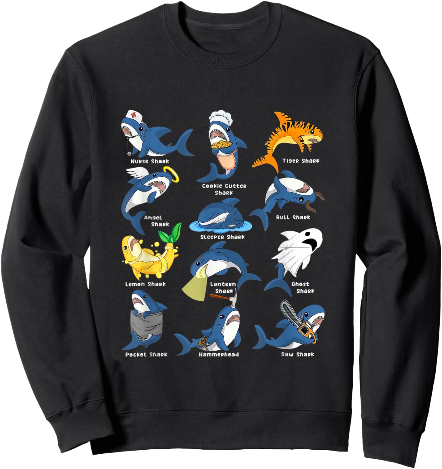 Type of Sharks Costume Shark Nurse Angel Shark Sleeper Shark Sweatshirt - Sweatshirt | Black