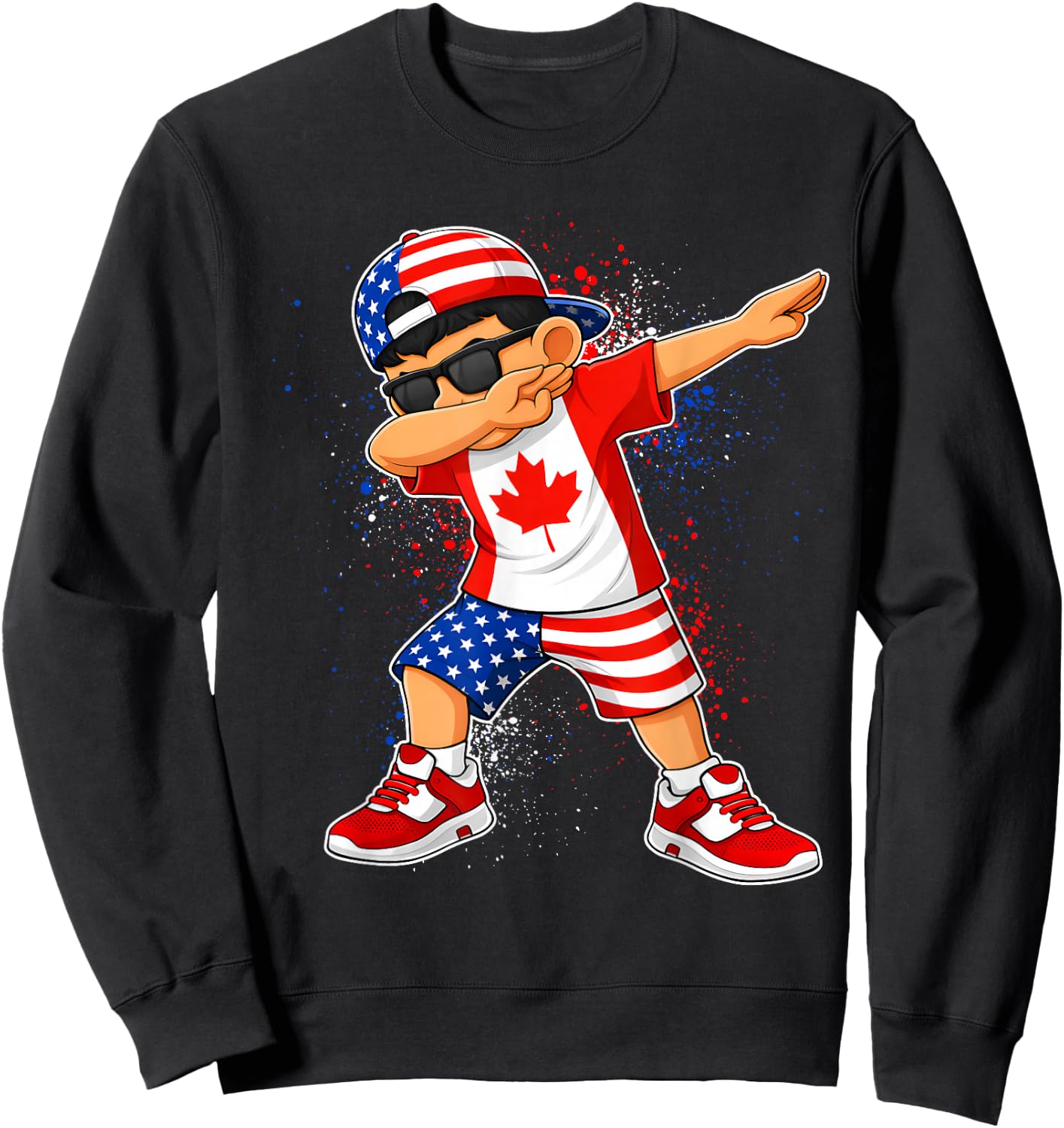 Half American Canadian Boy Dabbing Canada Pride Boys Kids Sweatshirt - Sweatshirt | Black