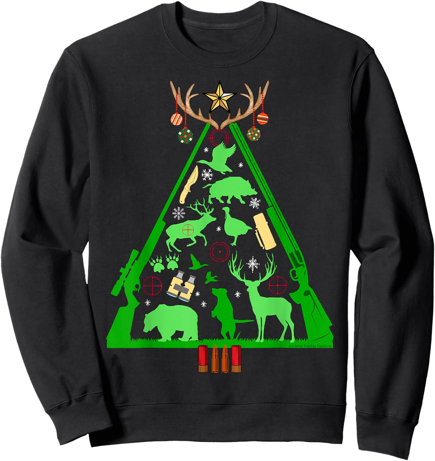 Fun Hunting Deer and Elk Hunter Christmas Tree Hunters Sweatshirt - Sweatshirt | Black