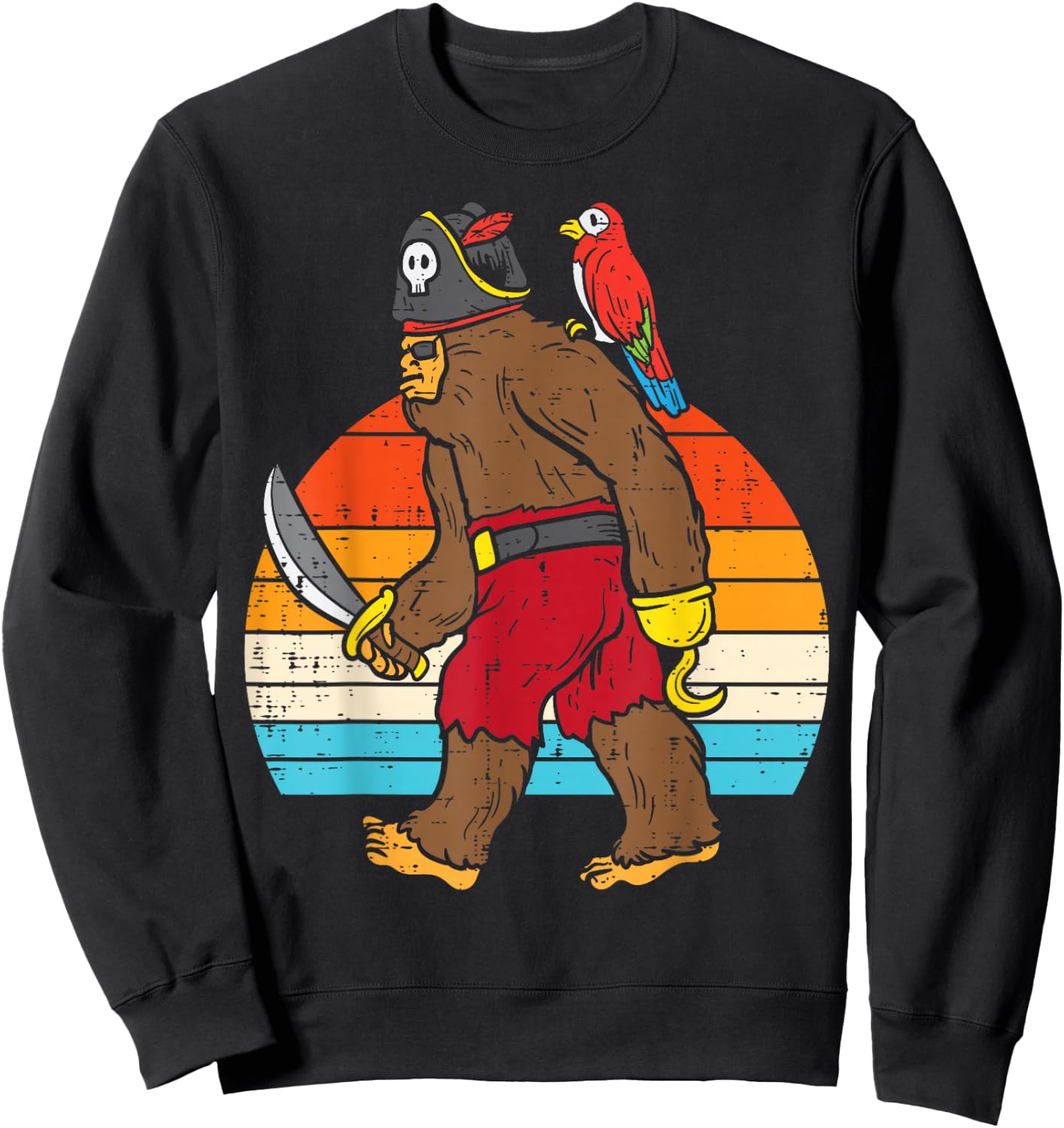 Bigfoot Sasquatch Pirate Parrot Retro Halloween Men Boys Sweatshirt - Sweatshirt | Black