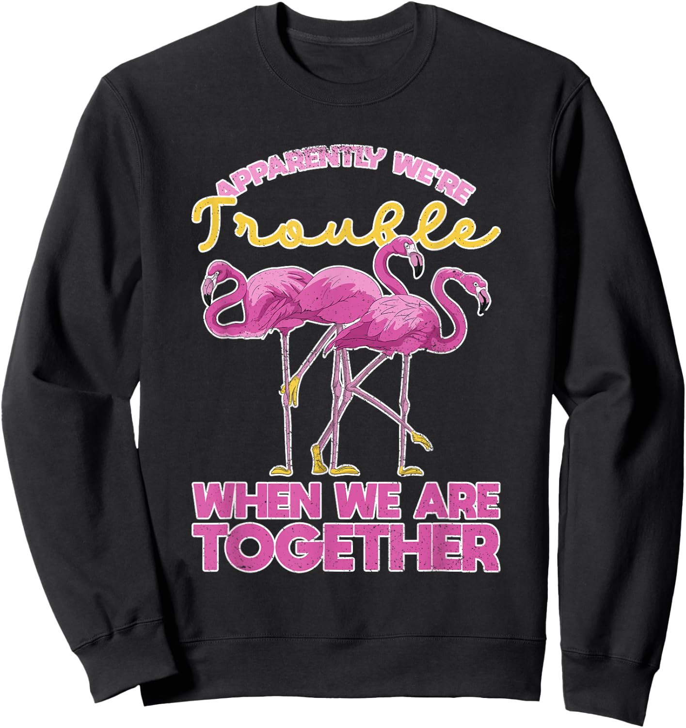Apparently Were Trouble When We Are Together Funny Flamingo Sweatshirt - Sweatshirt | Black