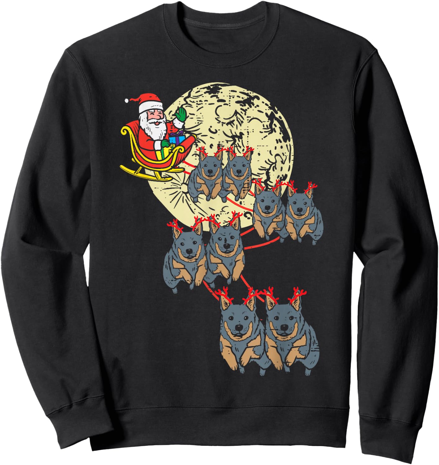 Reindeer Heeler Santa Christmas Animal Cattle Dog Xmas PJ Sweatshirt - Sweatshirt | Black