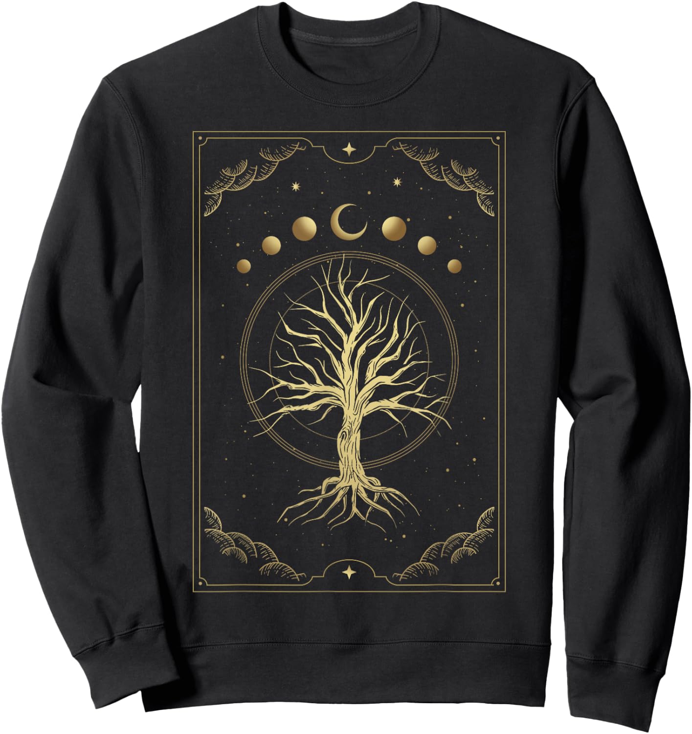 Magical Sacred Tree With Celestial Moon Phase And Star Sweatshirt - Sweatshirt | Black