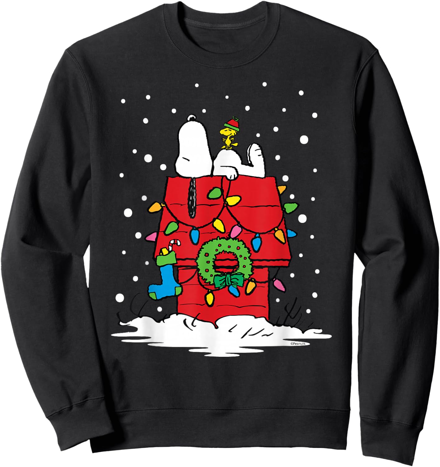 Peanuts Holiday Snoopy and Woodstock Stocking Sweatshirt - Sweatshirt | Black