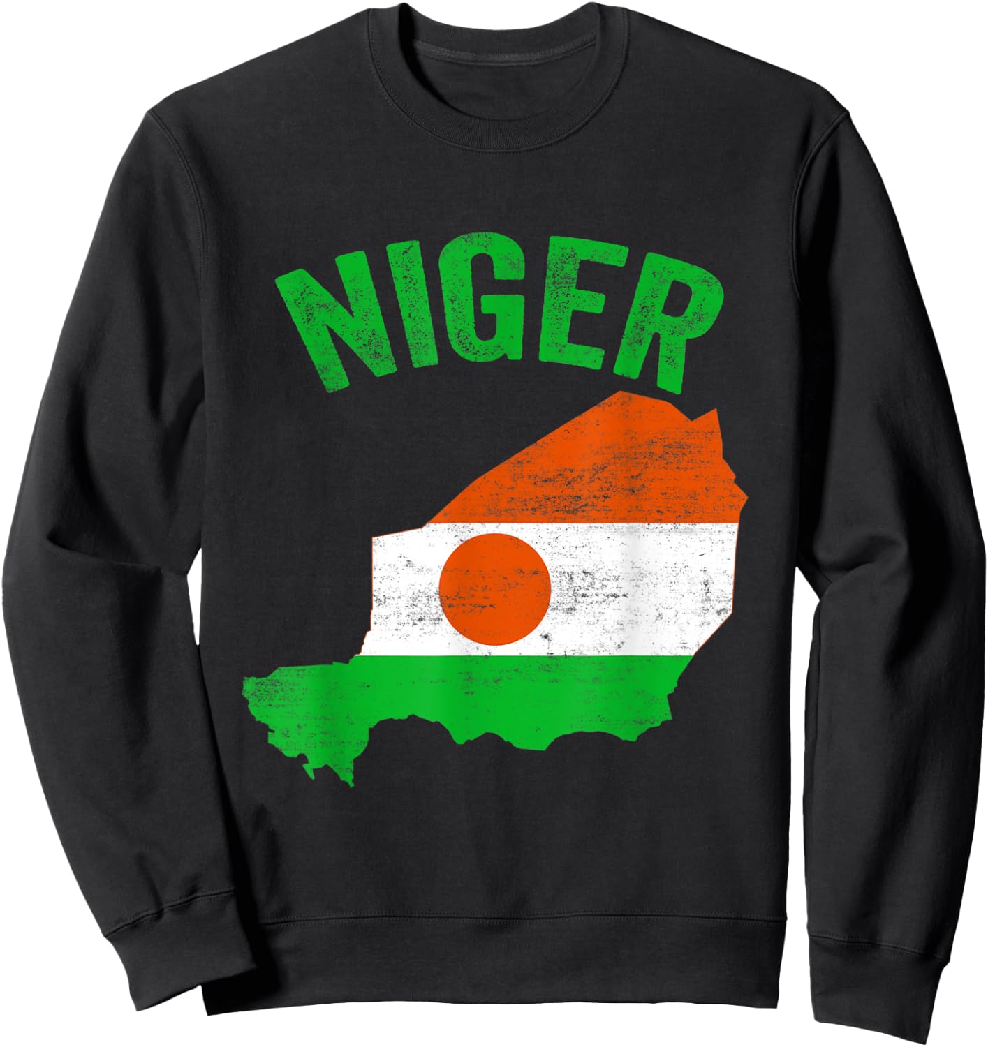 Distressed Retro Niger Flag Niger Map Patriotic Women Kids Men Sweatshirt - Sweatshirt | Black