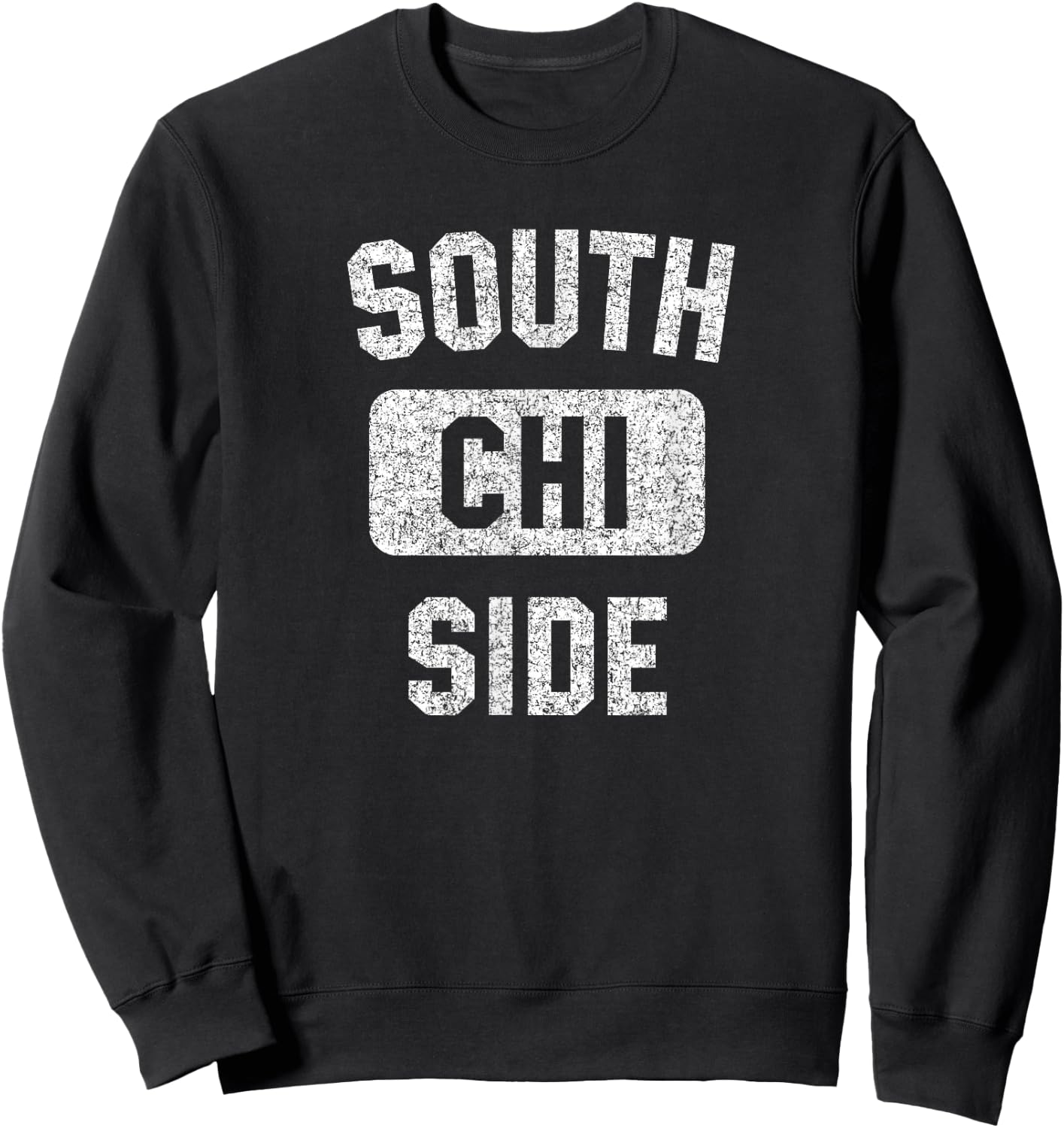 South Side CHI Gym Style Distressed White Print Sweatshirt - Sweatshirt | Black