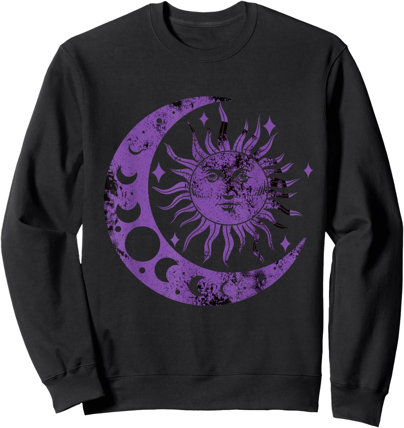 Meditation Yin Yang Sun Moon Distressed Purple Sweatshirt - Sweatshirt | Black