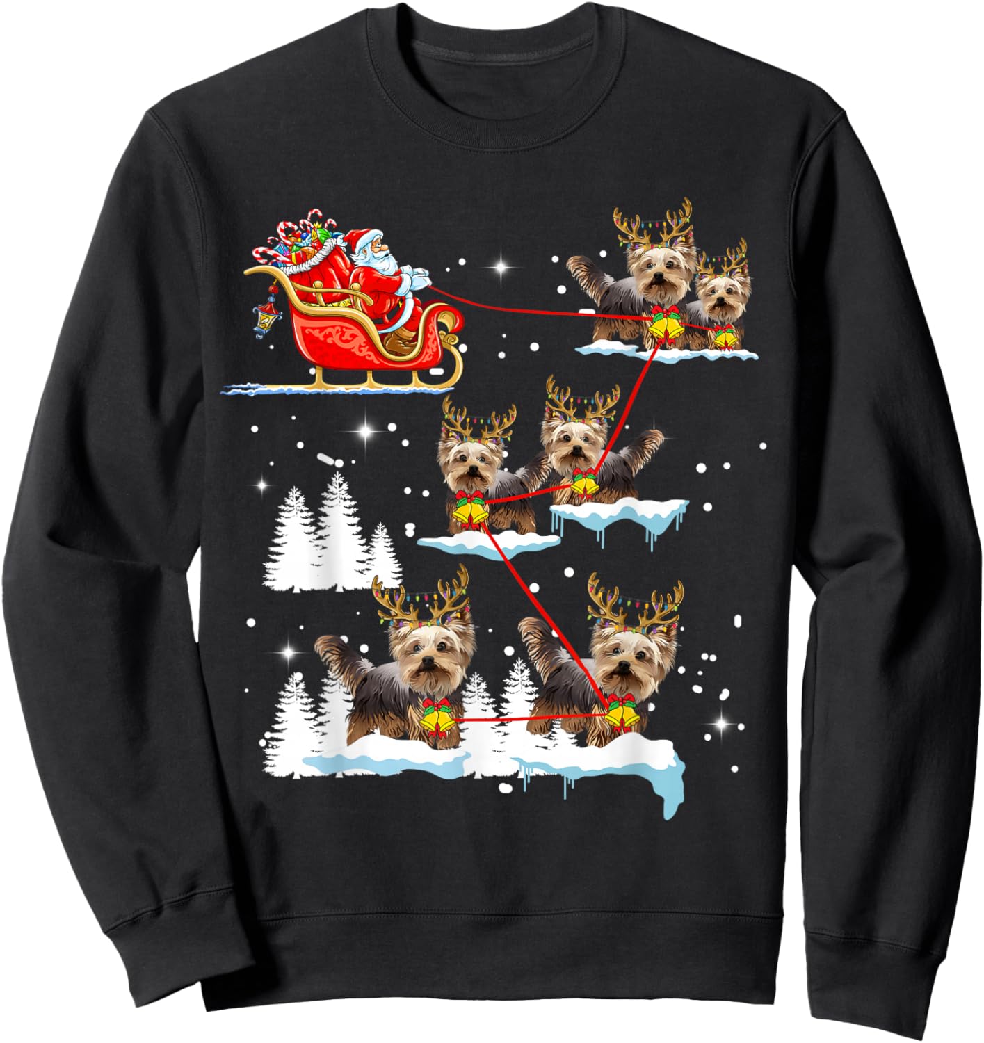 Funny Yorkie Christmas Pajama Santa Reindeer Sweatshirt - Sweatshirt | Black