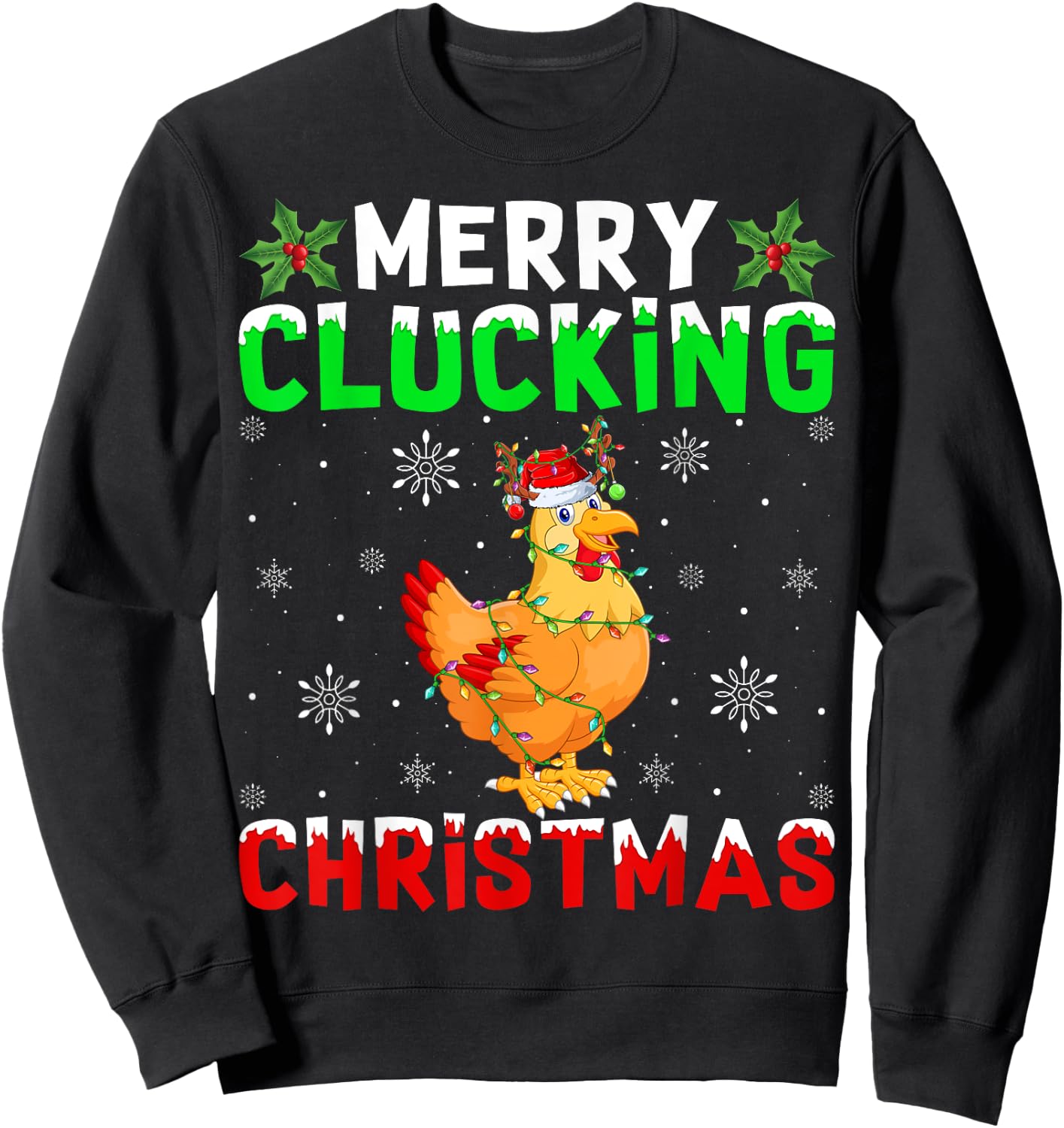 Matching Family Santa Chicken Merry Clucking Christmas Sweatshirt - Sweatshirt | Black