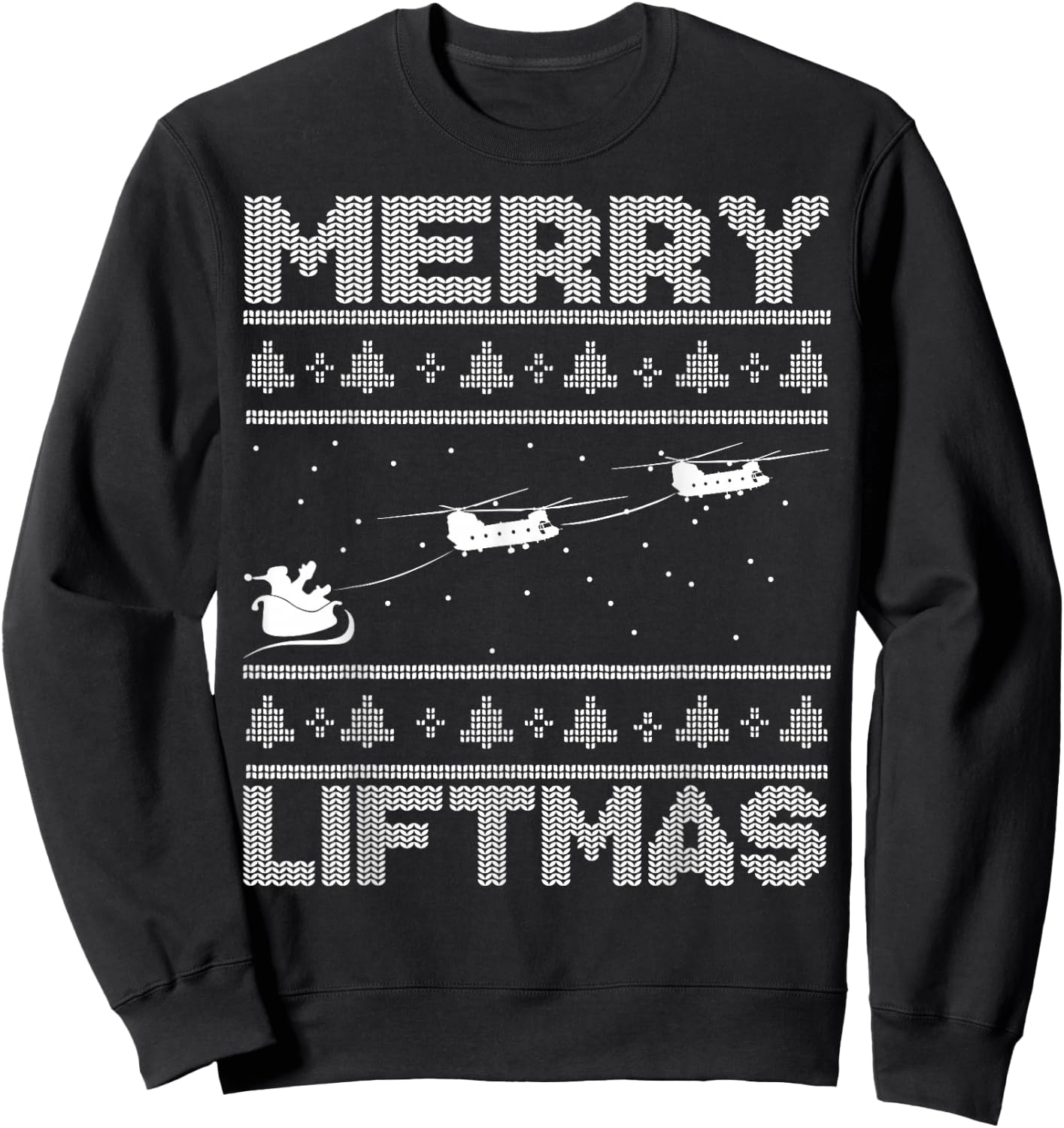 THE SALTY VETERAN Merry Liftmas Chinook Helicopter Ugly Christmas Kids Sweatshirt - Sweatshirt | Black