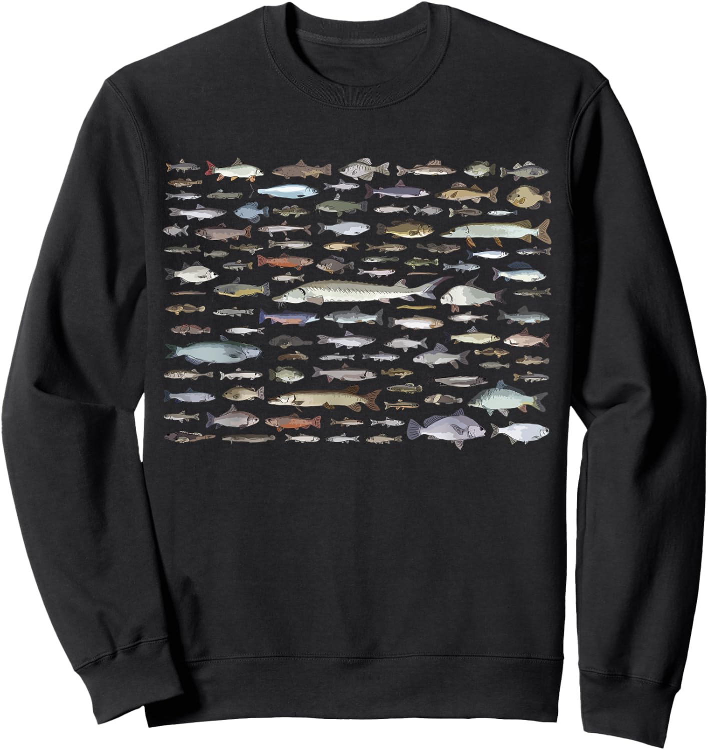 100 Types Of Freshwater Fish Species Fishing Sweatshirt - Sweatshirt | Black