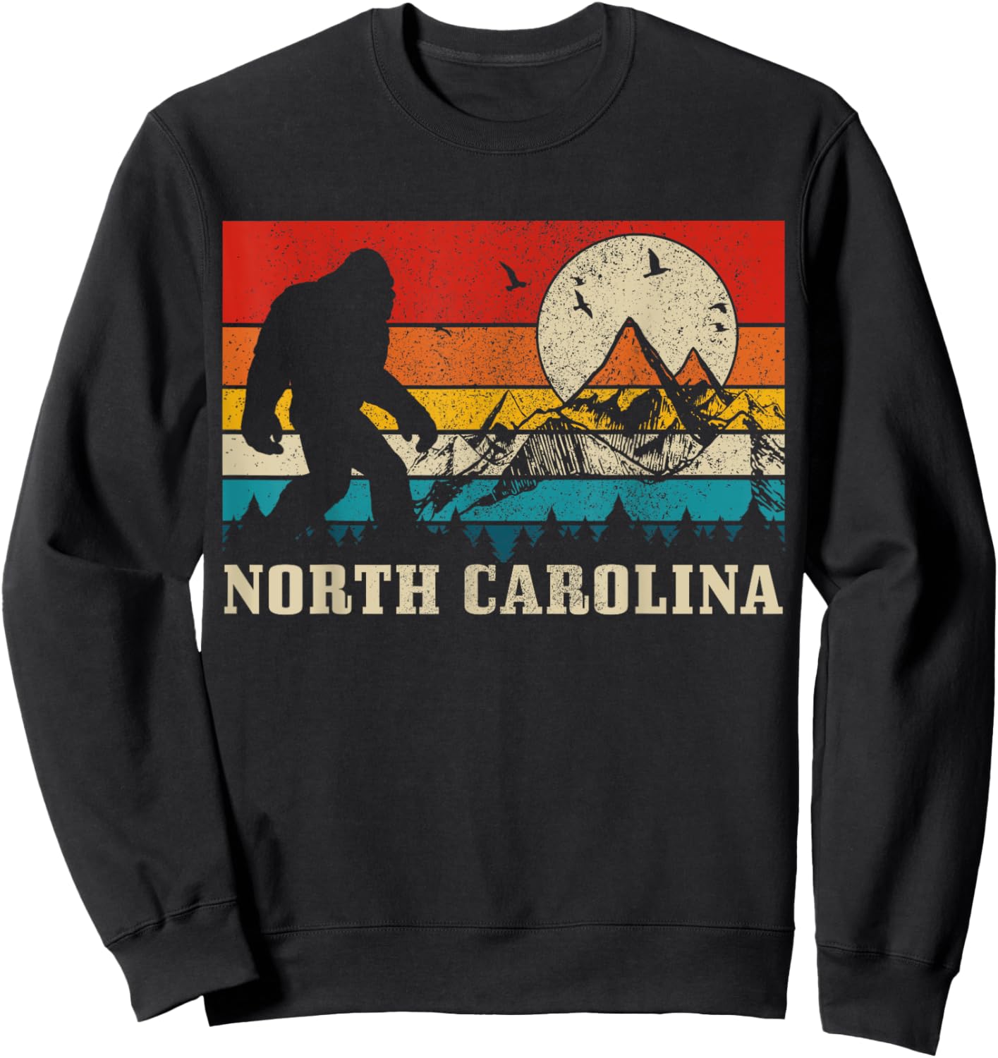 North Carolina Bigfoot Vintage Mountains Hiking Camping Sweatshirt - Sweatshirt | Black
