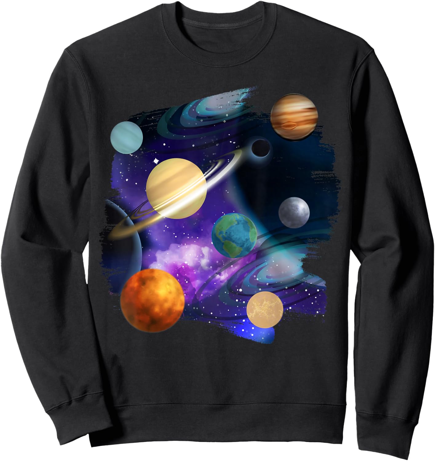 Colorful Solar System Graphic Space Sweatshirt - Sweatshirt | Black