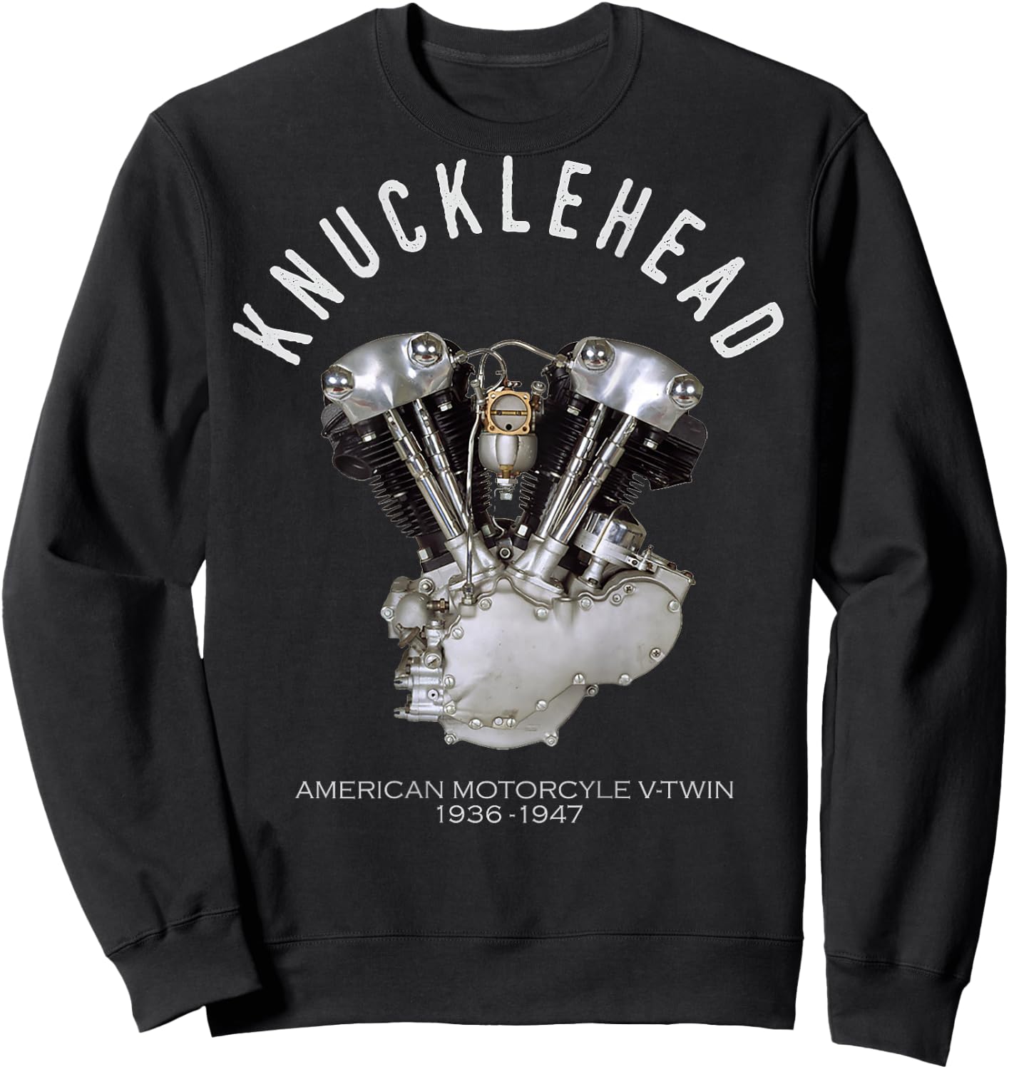 Old School V-Twin Knuckle Head Image Logo on Back Dark Color Sweatshirt - Sweatshirt | Black