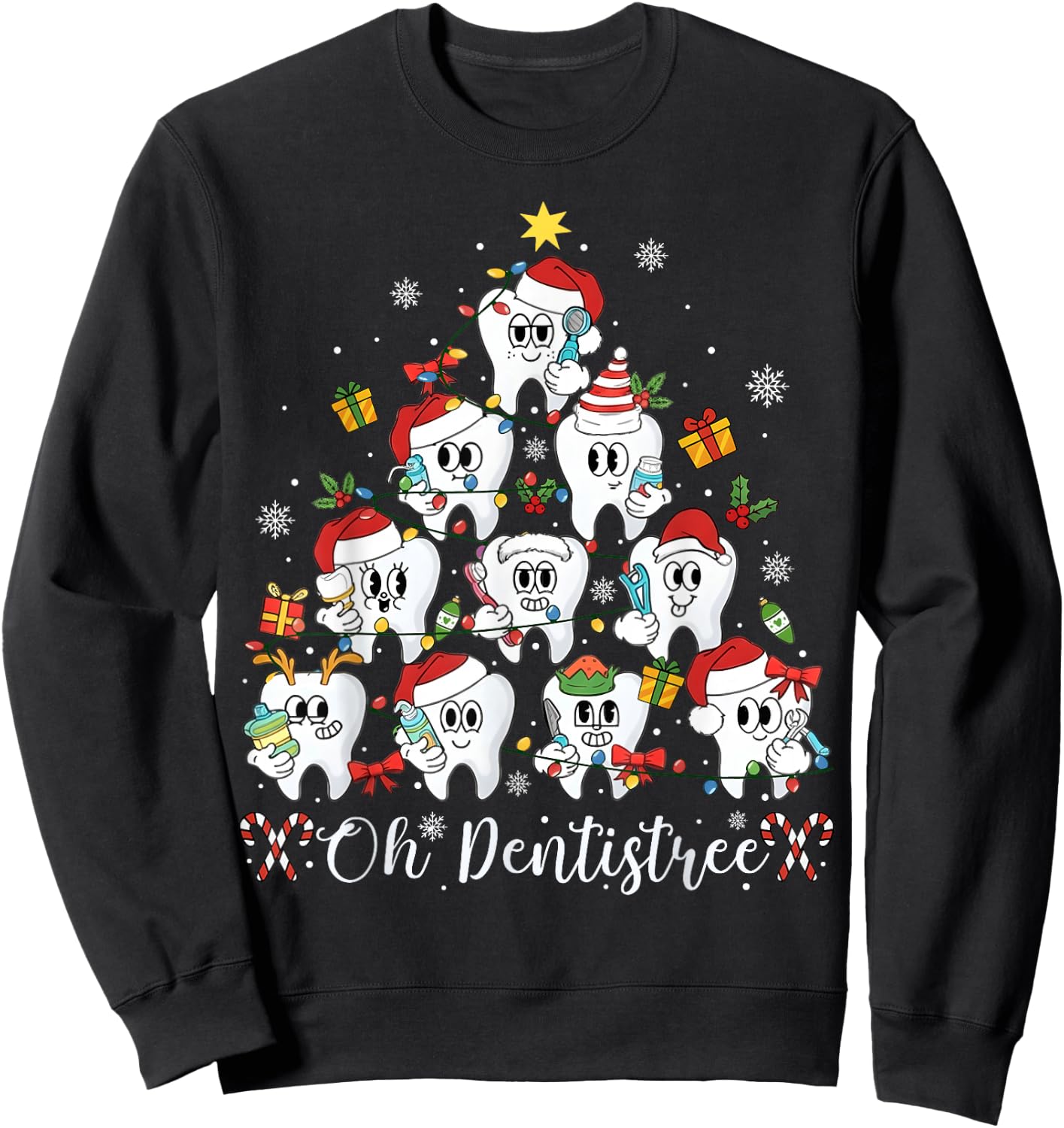 Oh Dentistree Teeth Christmas Tree Dental Dentist Men Women Sweatshirt - Sweatshirt | Black