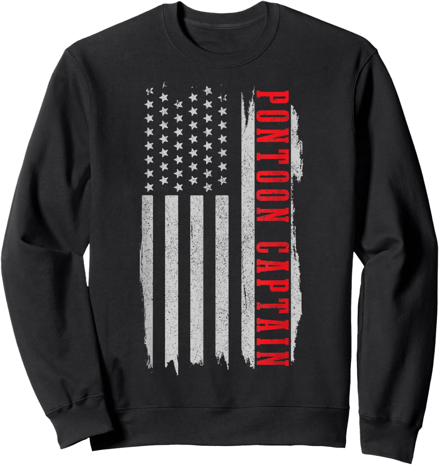 Patriotic Pontoon Captain Vintage US Flag Pontooning Sweatshirt - Sweatshirt | Black
