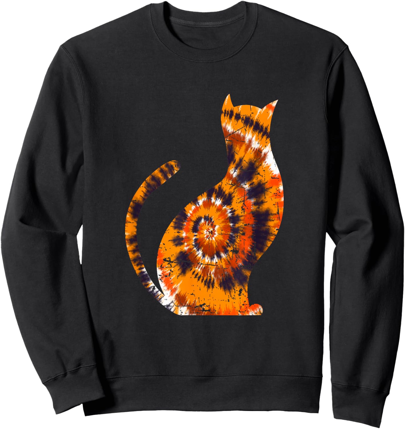 Orange Tie Dye Halloween Cat Sweatshirt - Sweatshirt | Black