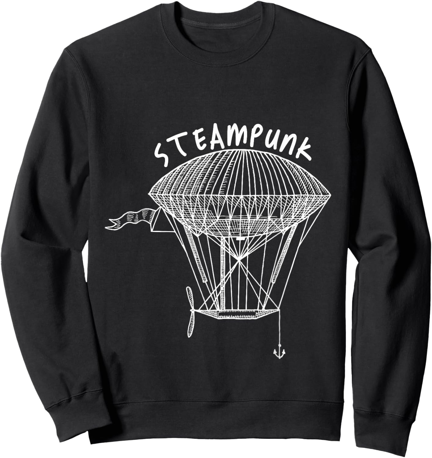 Flying Ship Steampunk Mechanical Gothic Gear Fantasy Sweatshirt - Sweatshirt | Black