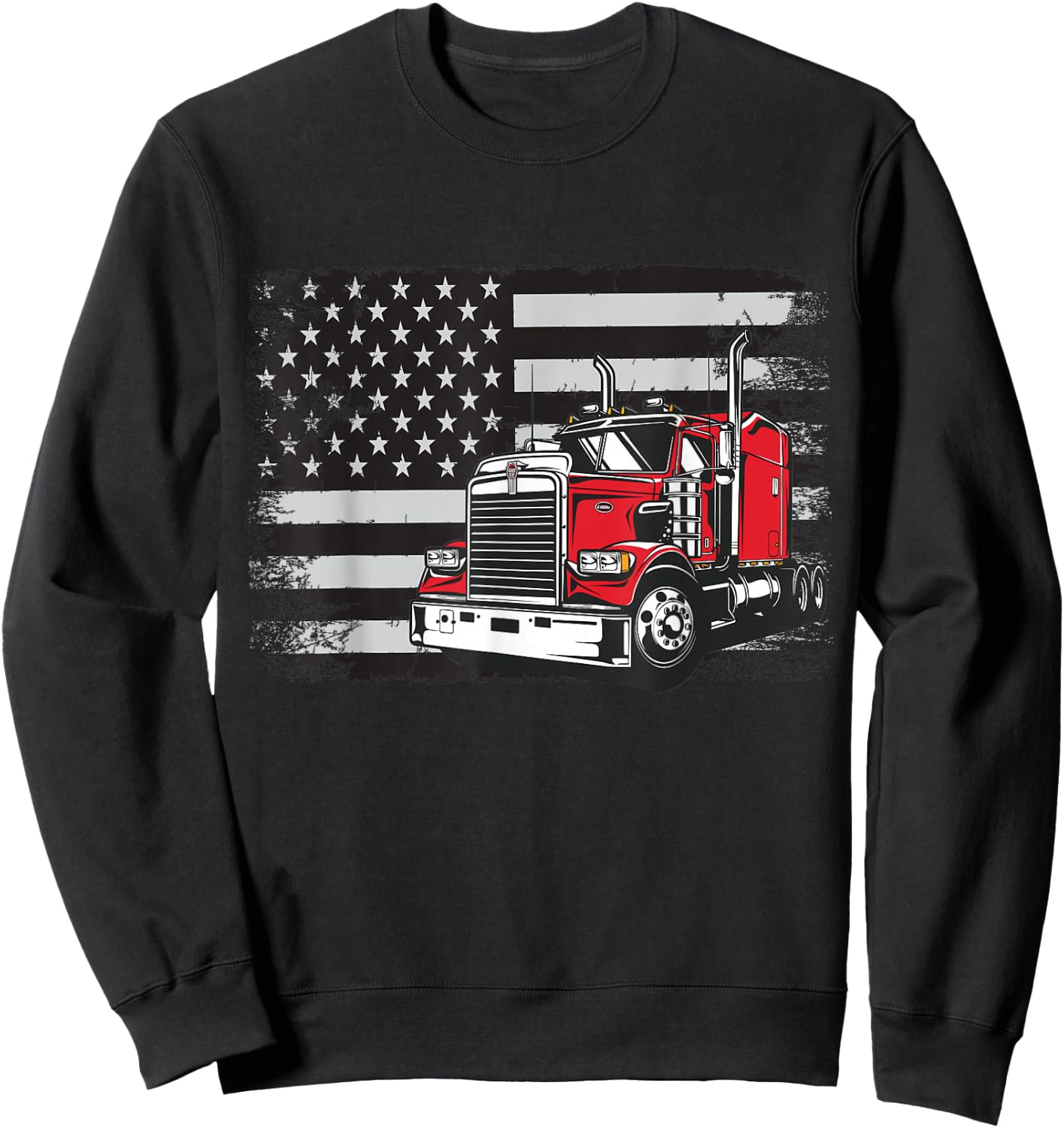 US American Flag Semi Truck Driver Sweatshirt - Sweatshirt | Black