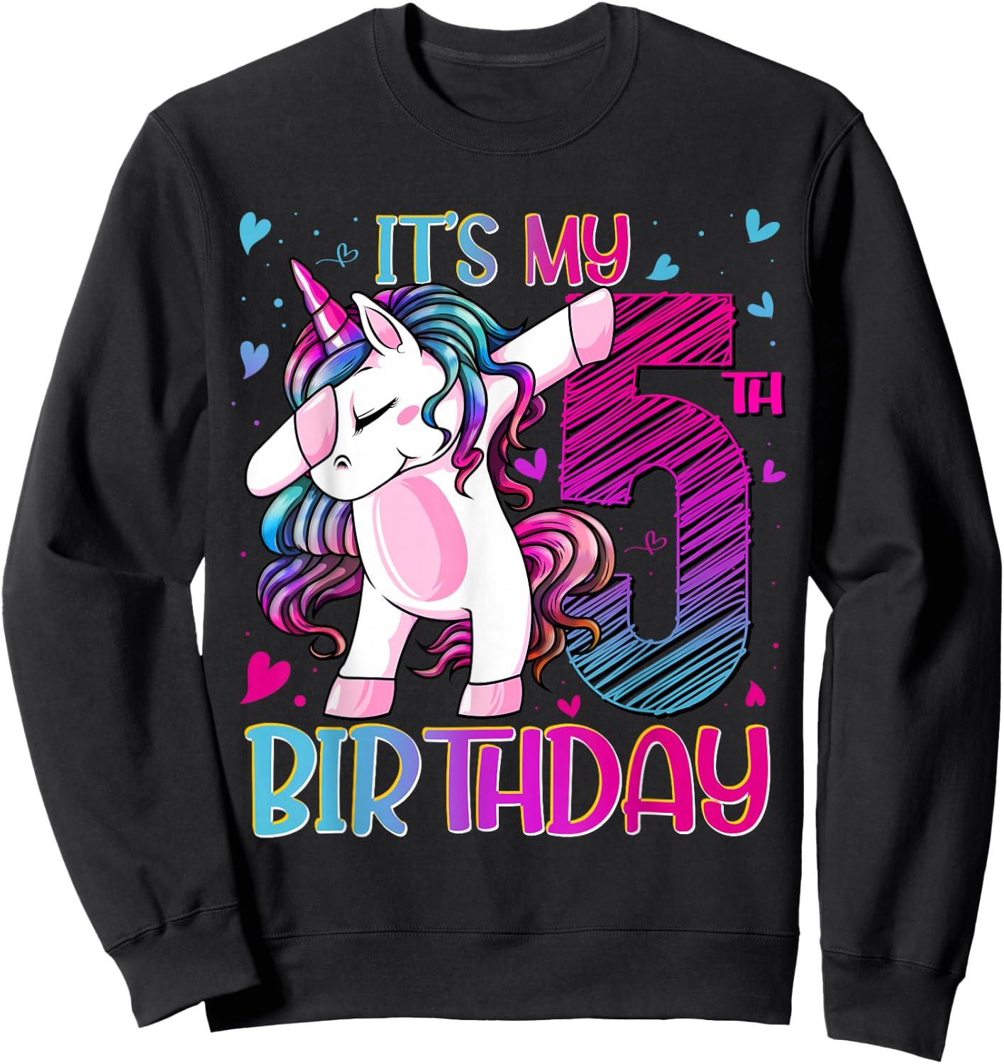 5 Year Old Unicorn Dabbing 5th Birthday Girl Unicorn Party Sweatshirt - Sweatshirt | Black