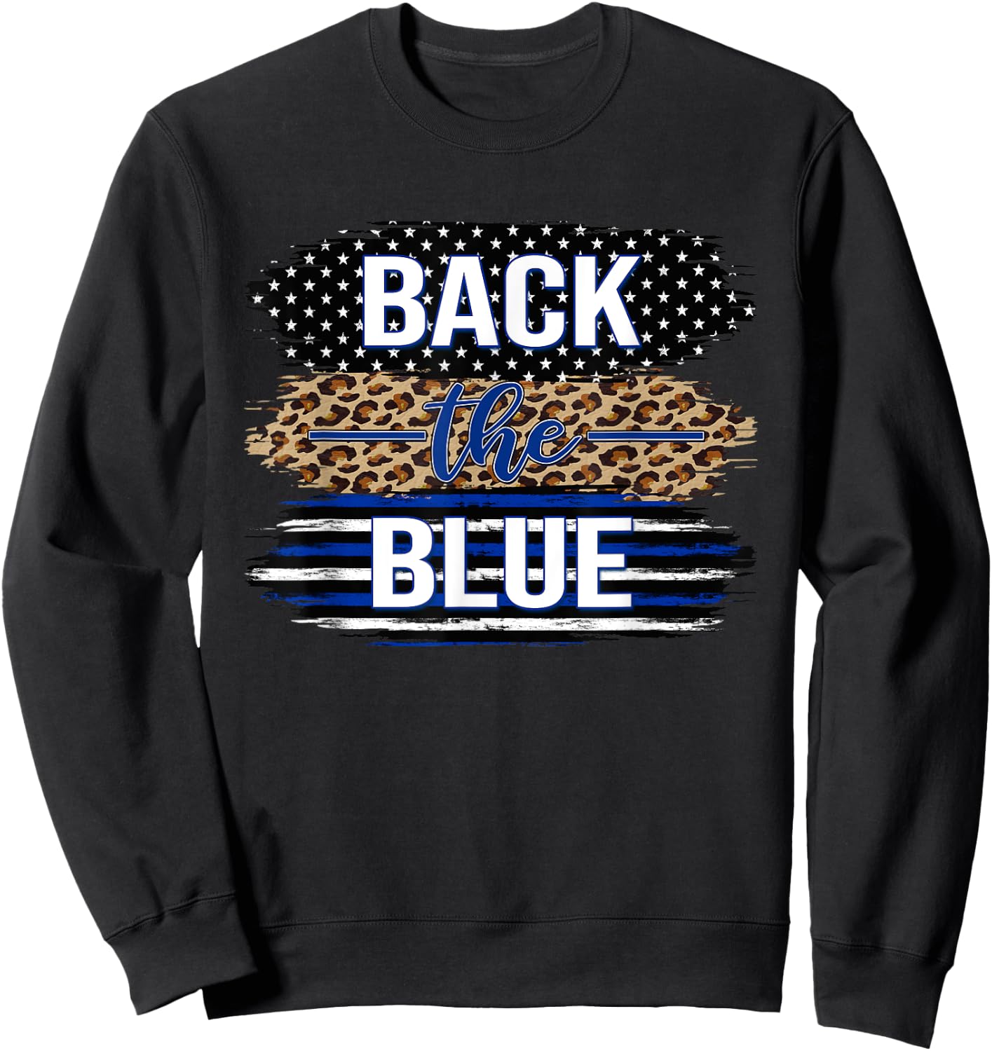 Back The Blue Women's Leopard Support Police Stars Stripes Sweatshirt - Sweatshirt | Black