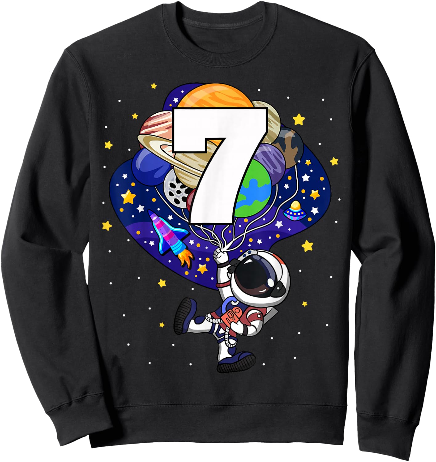Space Astronaut 7th Birthday Boy Number 7 Seven Year Old Sweatshirt - Sweatshirt | Black