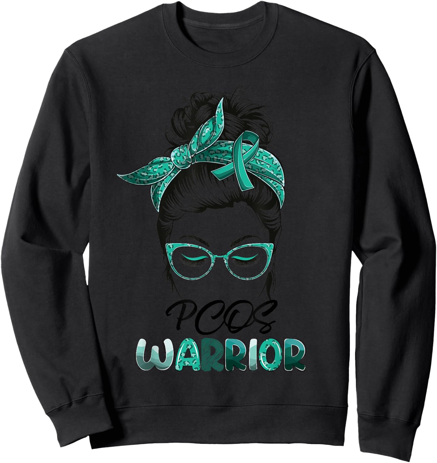 PCOS Warrior Messy Bun Survivor Believe Women Girls Sweatshirt - Sweatshirt | Black