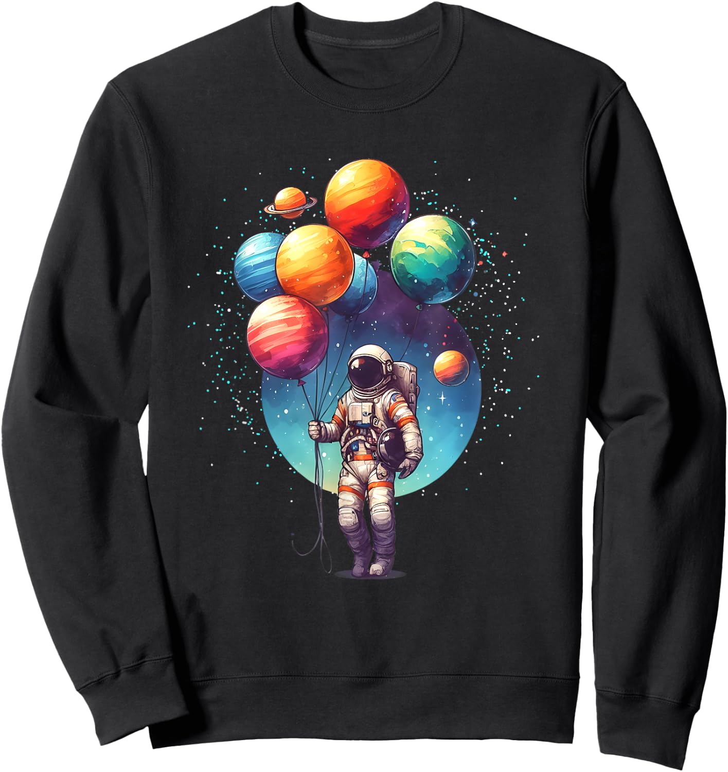 Astronaut Holding Planet Balloons Boy Girl Kids STEM Sweatshirt - Sweatshirt | Black