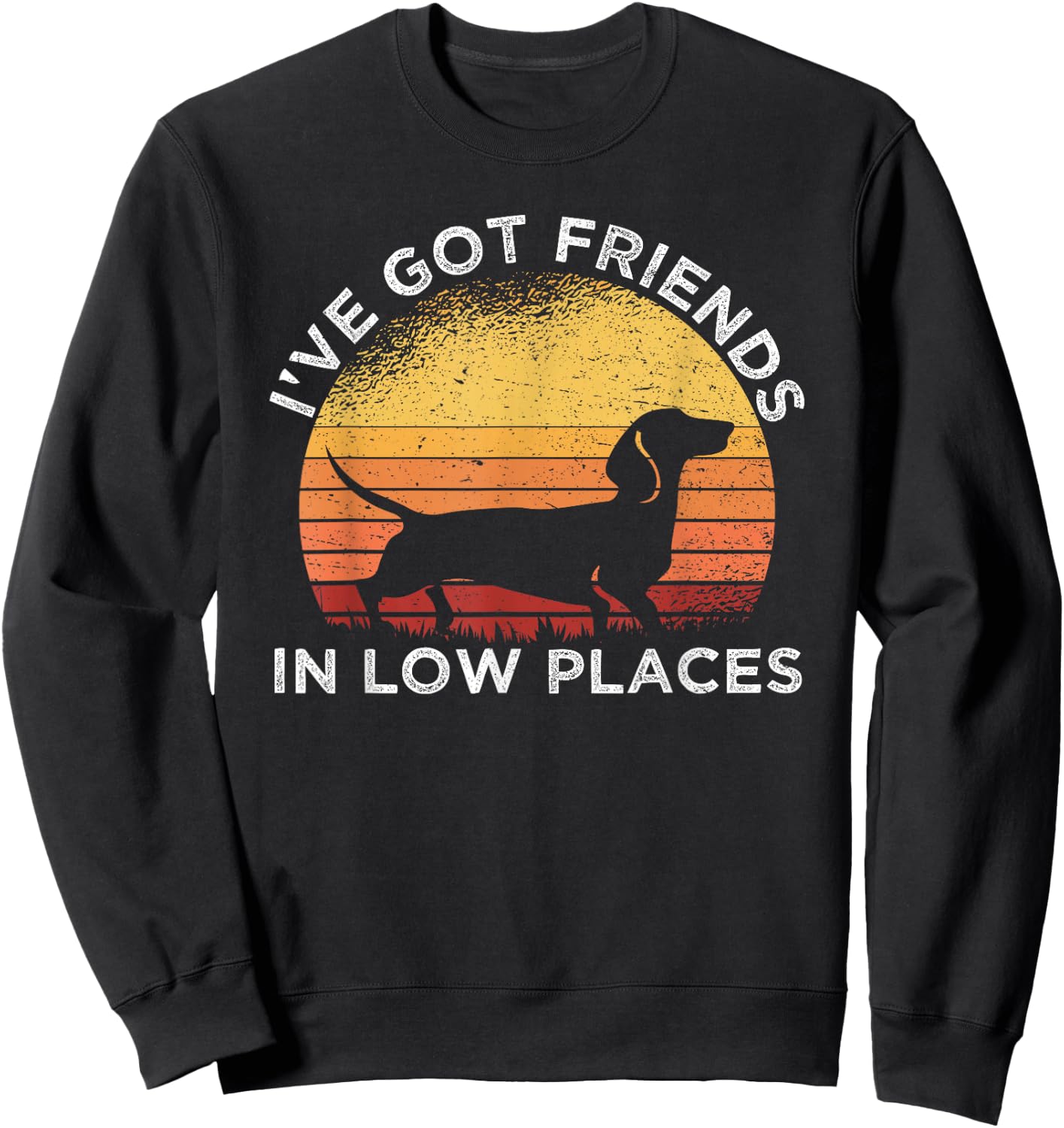 I've Got Friends In Low Places Dachshund Wiener Dog Vintage Sweatshirt - Sweatshirt | Black