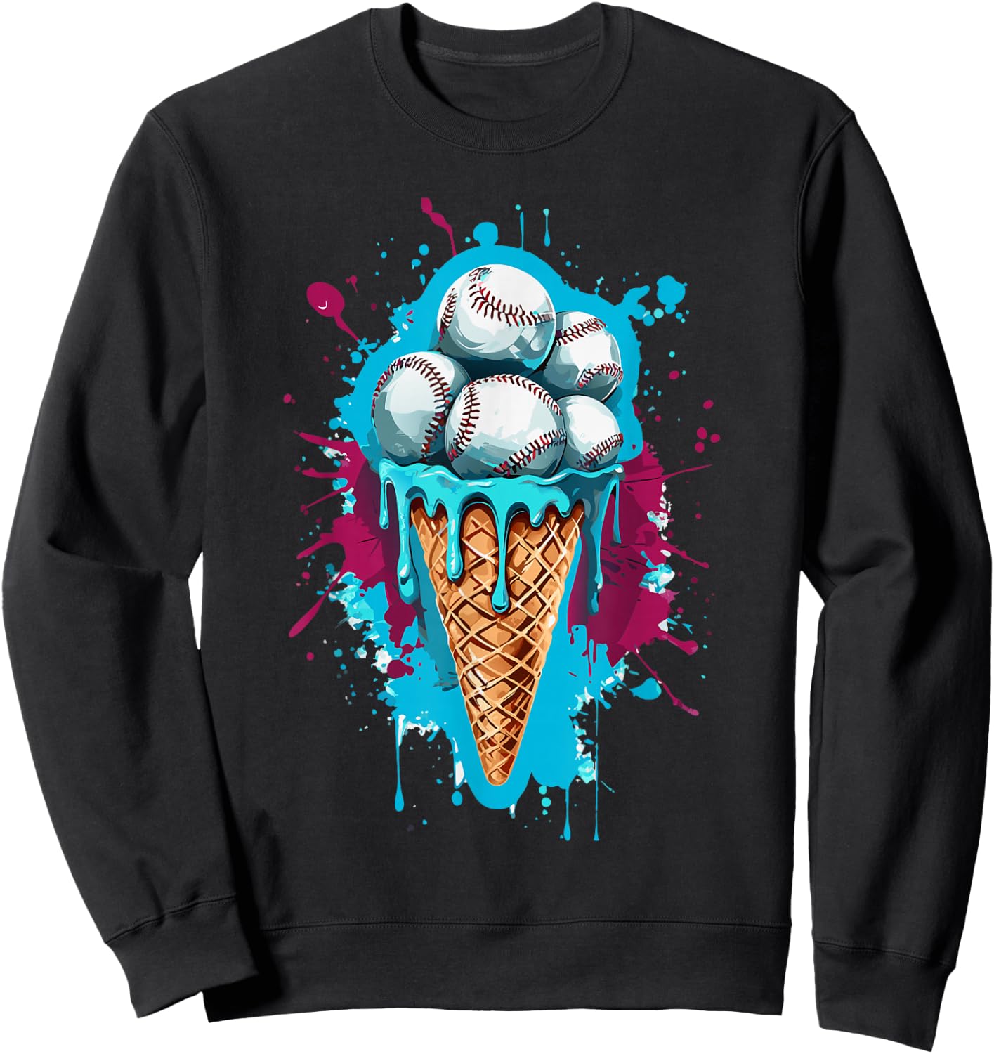 Baseball Ice Cream Watercolor Sweatshirt - Sweatshirt | Black