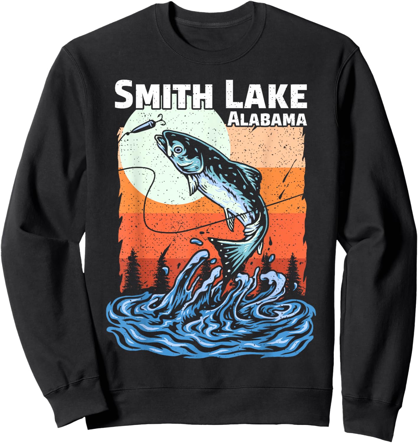 Summer Fishing Retro Sunset Alabama Smith Lake Women Kids Sweatshirt - Sweatshirt | Black