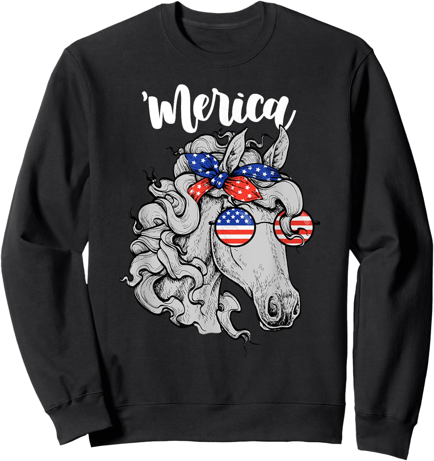 Patriotic Horse 4th Of July Merica American Flag USA Horse Sweatshirt - Sweatshirt | Black
