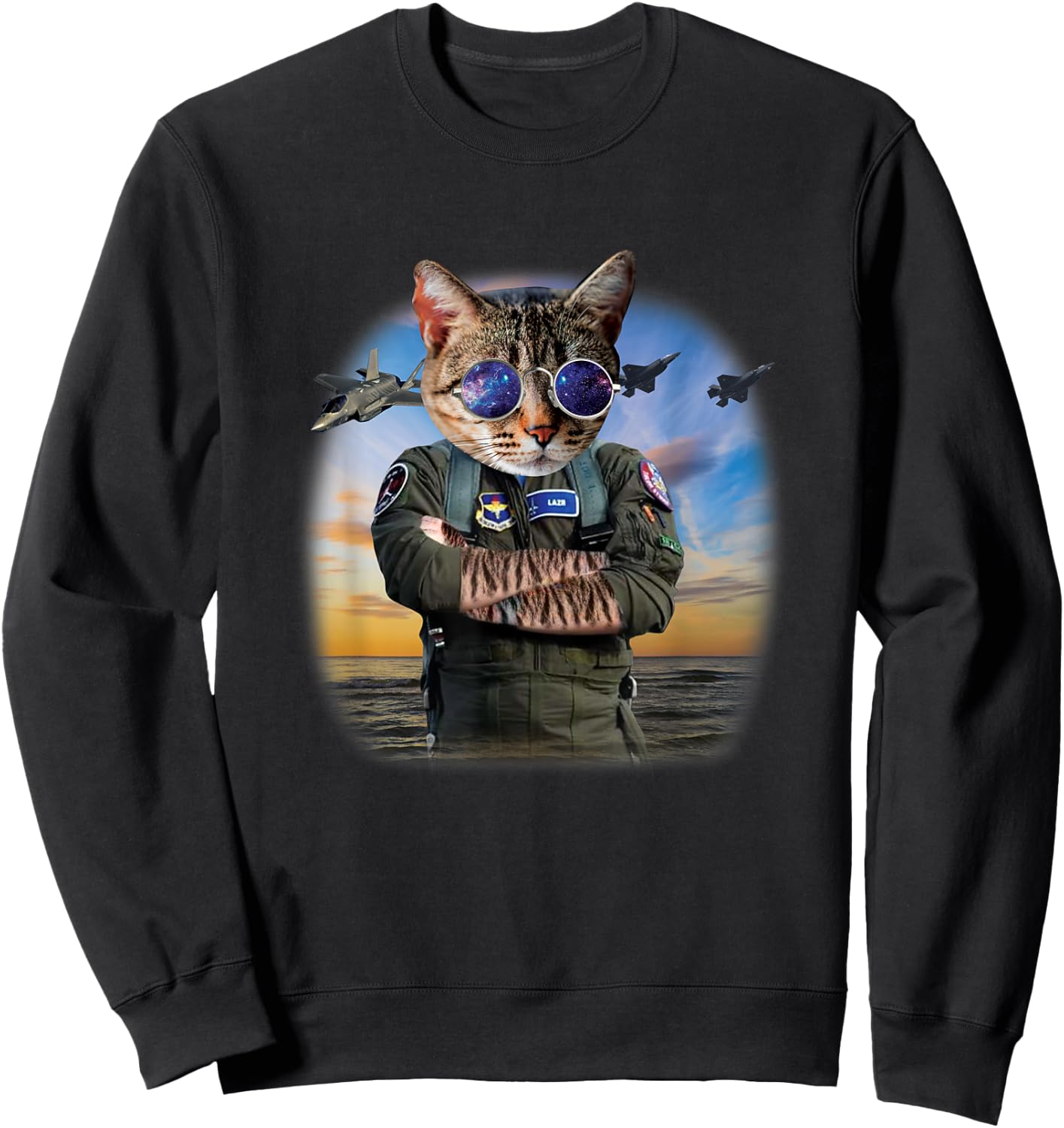 Funny Cat F22 Raptor Fighter Jet Aviator Air force gift Women Kids Sweatshirt - Sweatshirt | Black