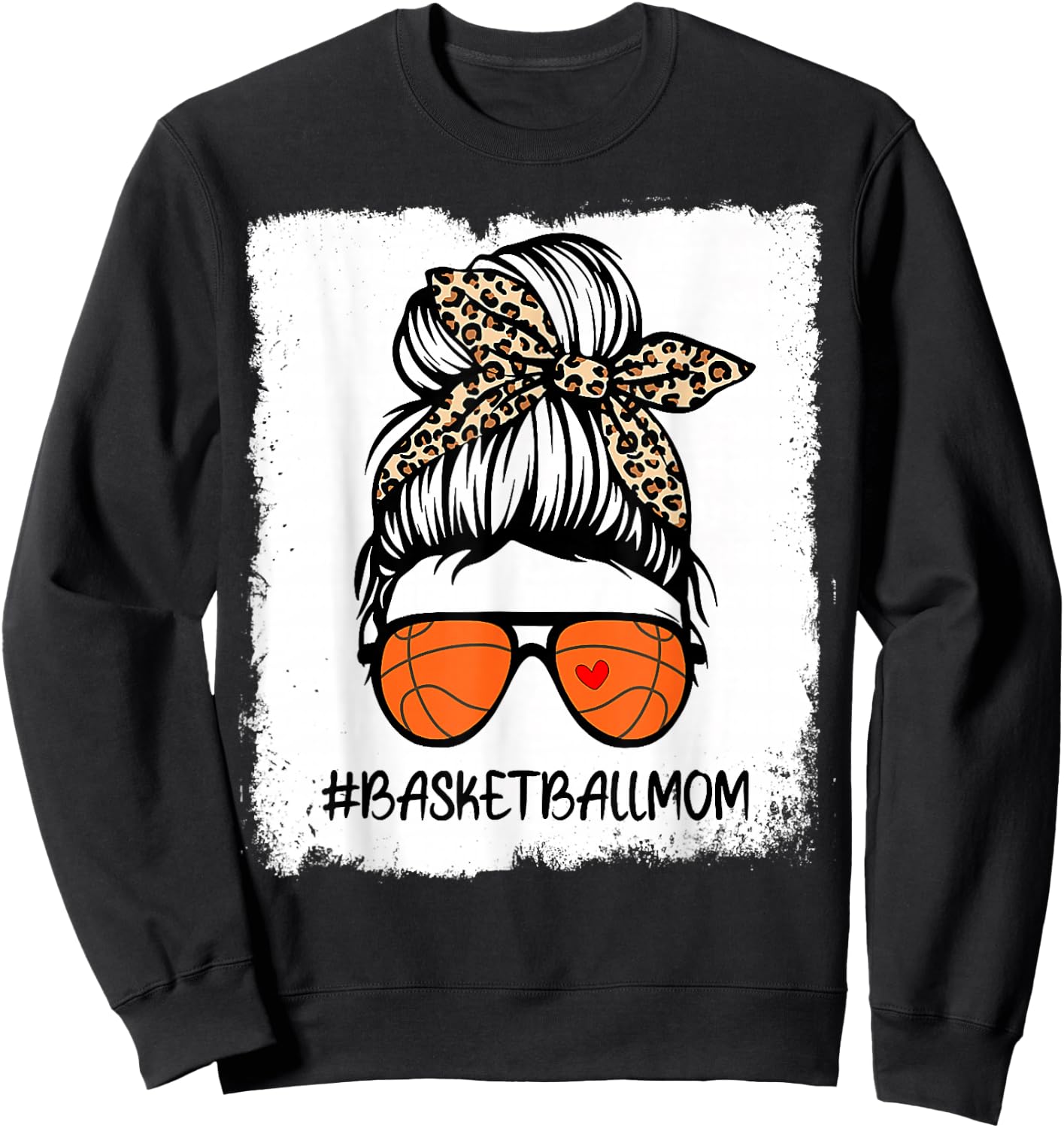Bleached Basketball Mom Life Leopard Messy Bun Game Day Sweatshirt - Sweatshirt | Black