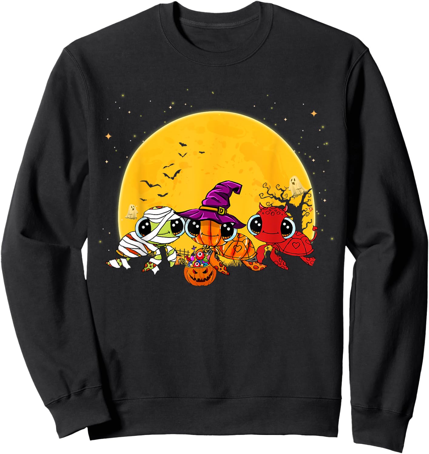 Spooky Sea Turtle Witch Pumpkin Devil Halloween Costume Sweatshirt - Sweatshirt | Black